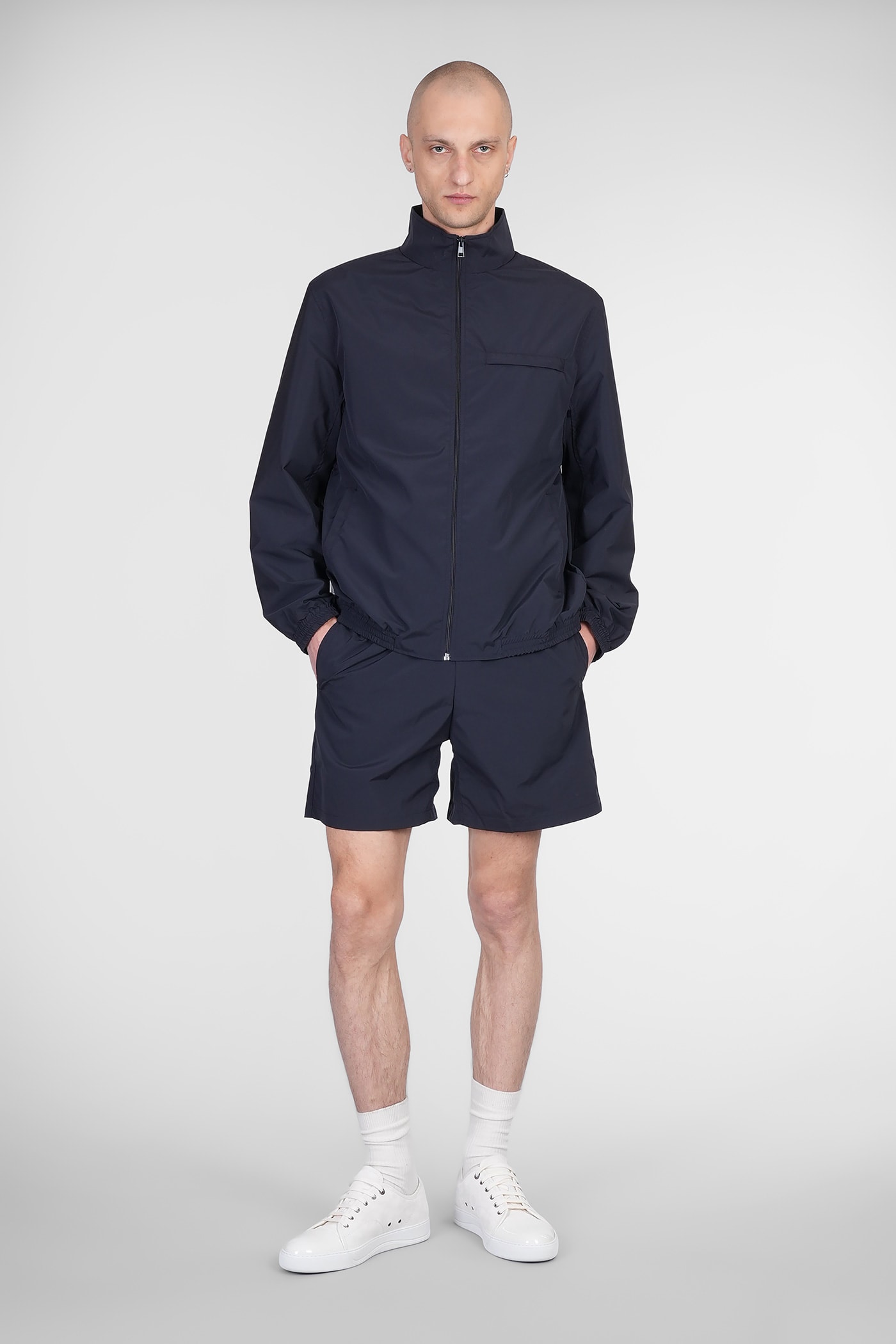 Lanvin Mens Navy Blue Stand-collar Regular-fit Shell Jacket In Blue