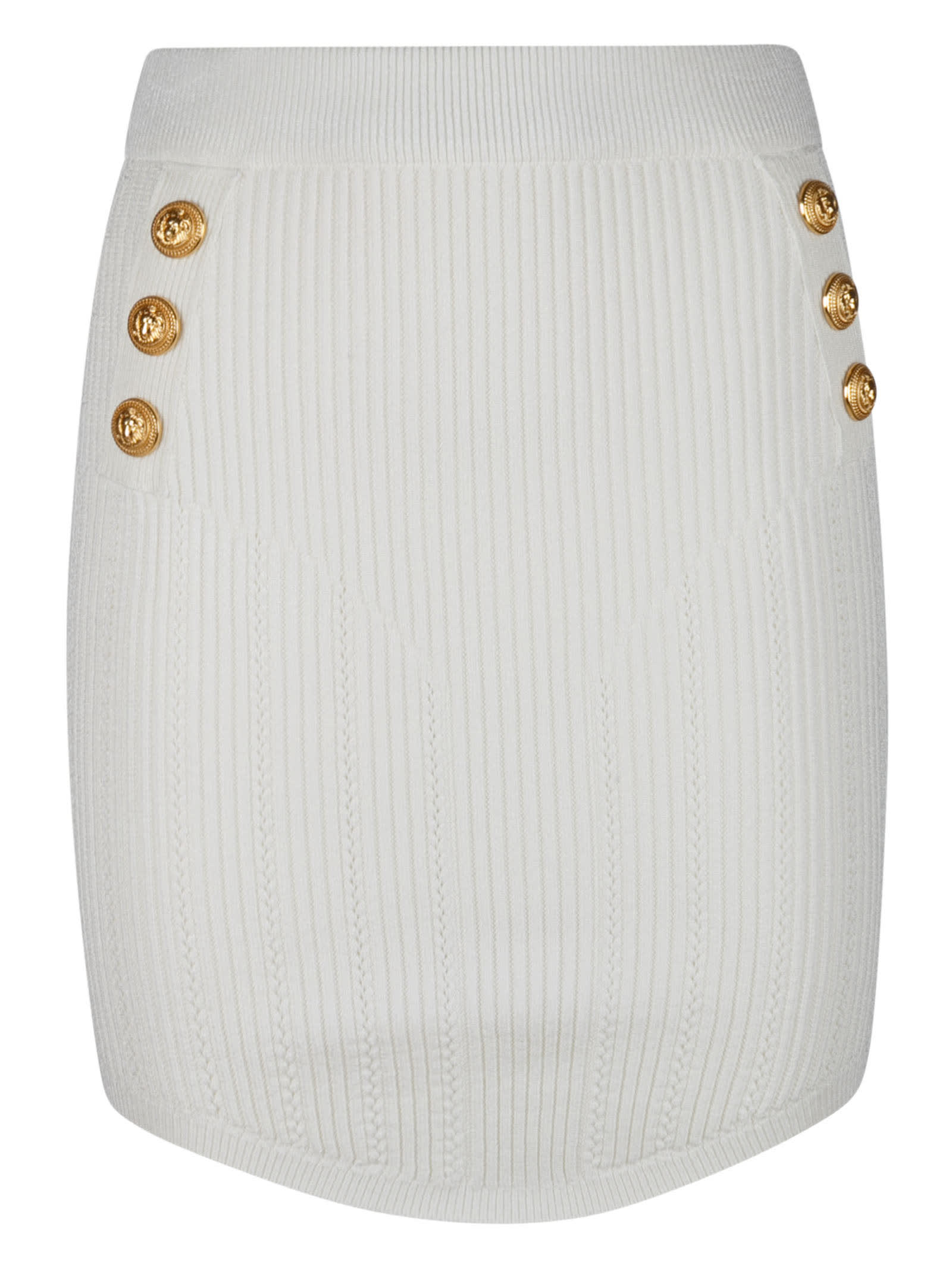 Balmain Button Embellished Asymmetric Short Knit Skirt