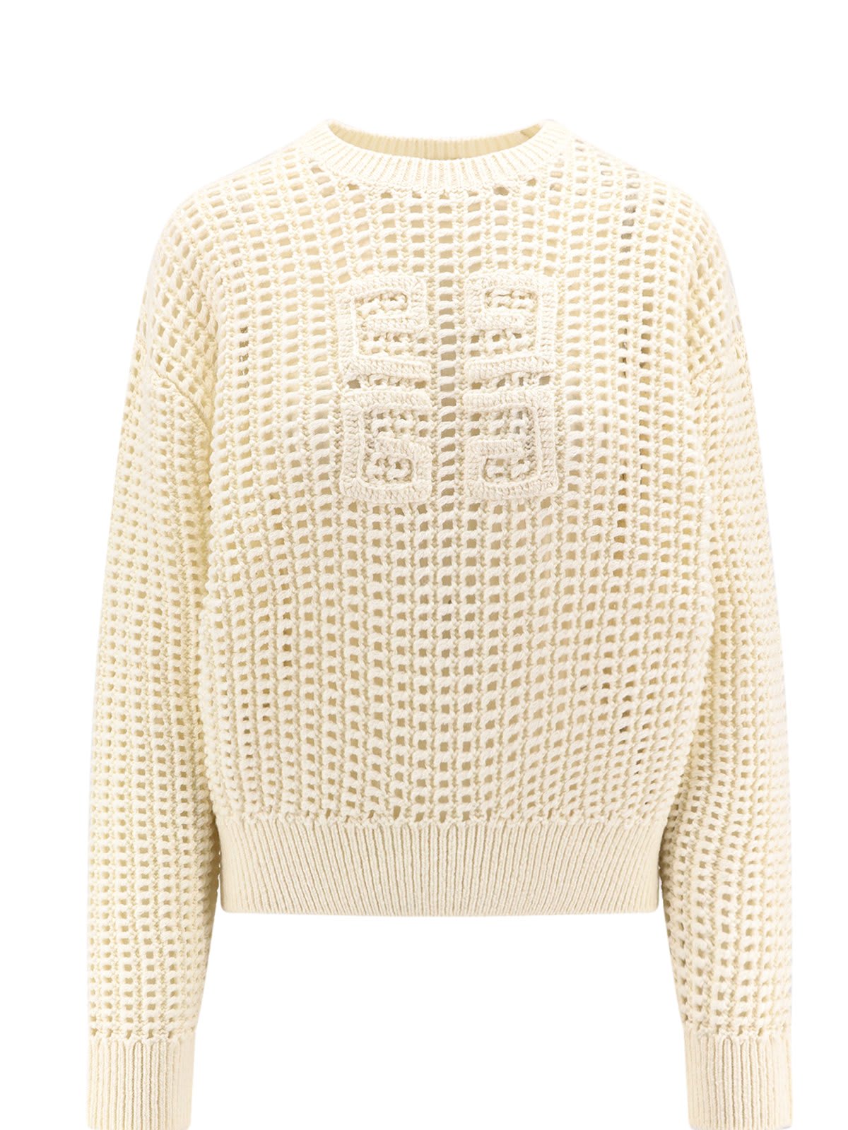 Shop Givenchy 4g Motif Crochet Knit Jumper In White