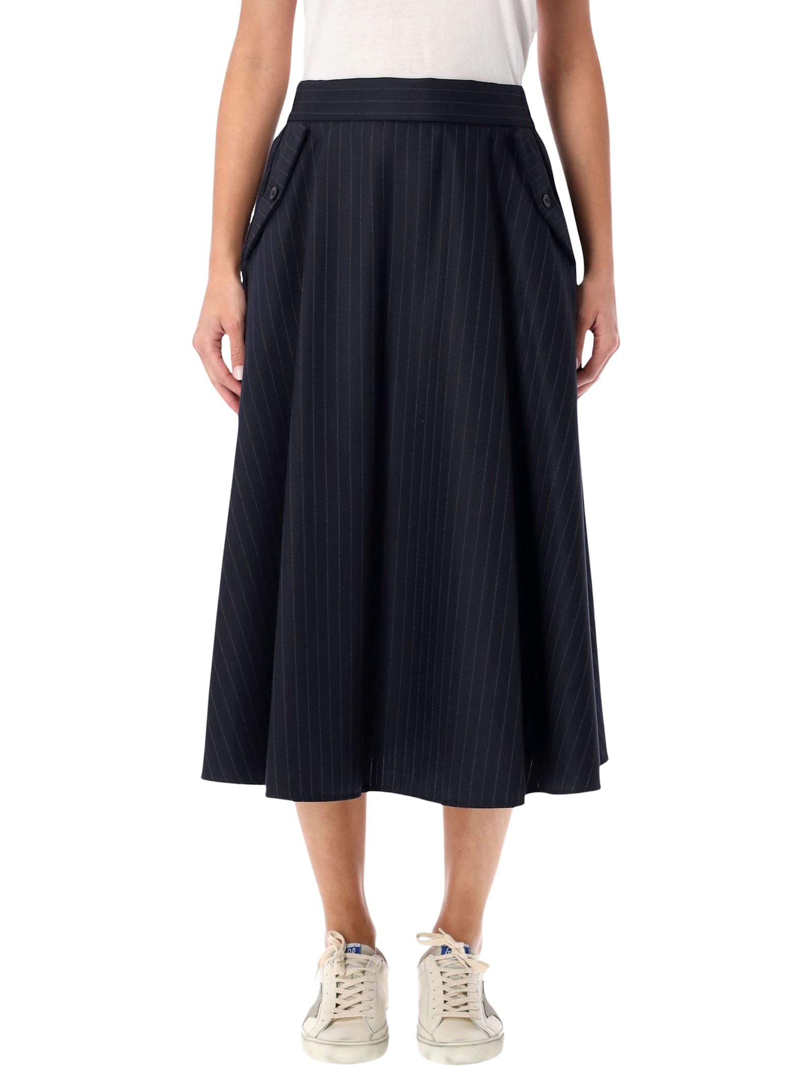 Golden Goose Voluminous Midi Skirt With Circular Silhouette In Blue