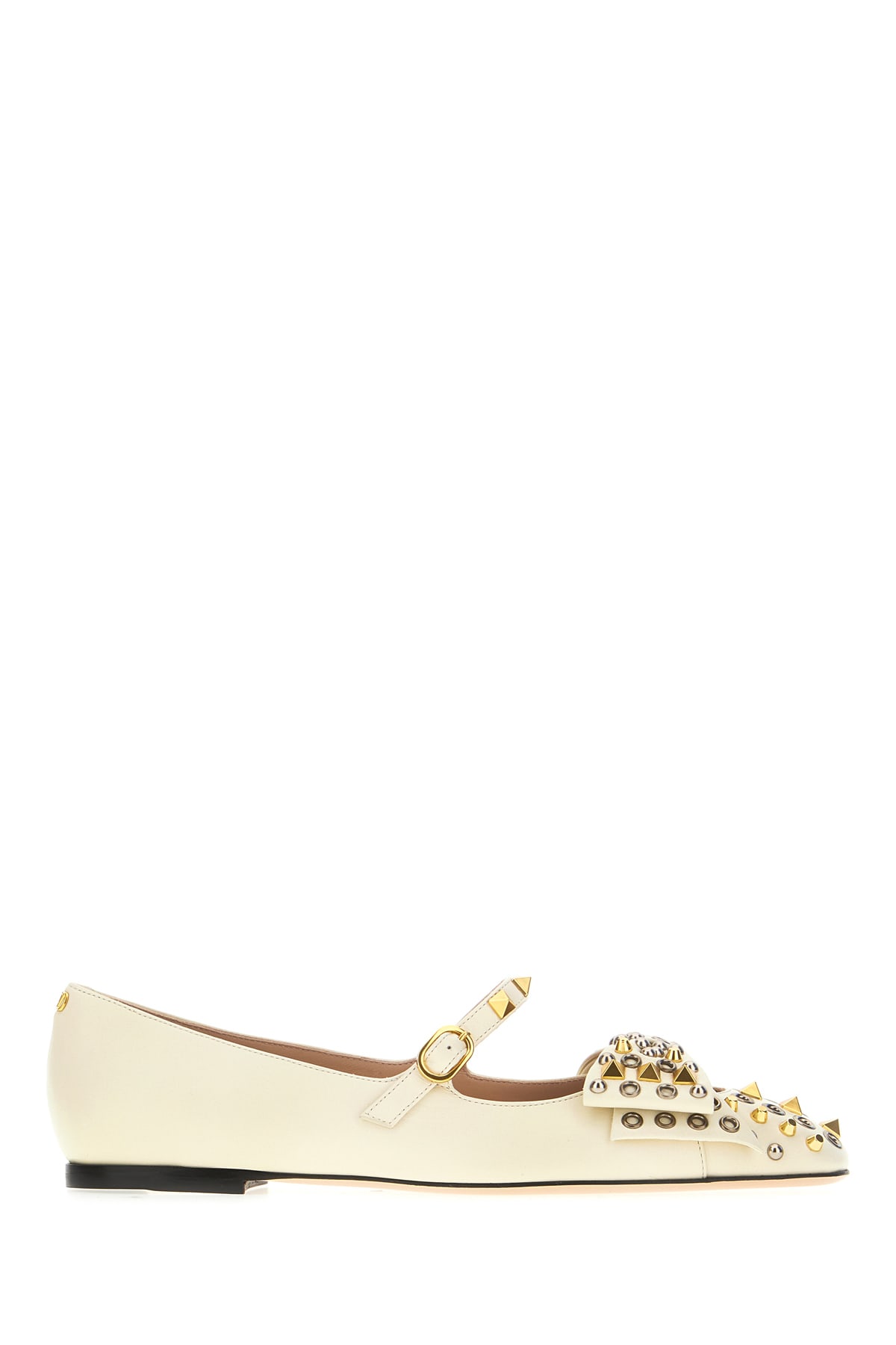 Valentino Mary-jane Bowow Ballerina In Kidskin With Studs In White