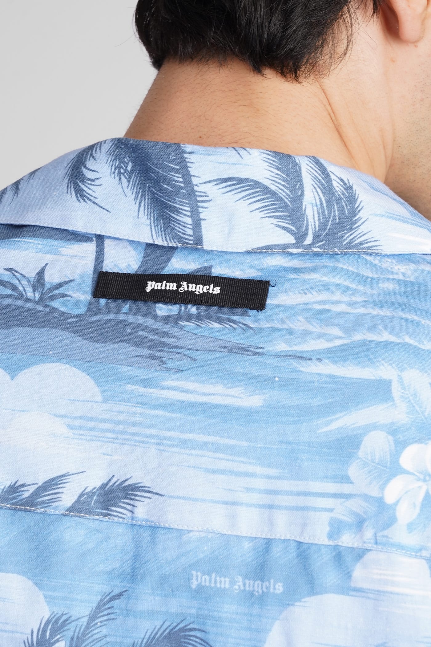 Shop Palm Angels Shirt In Blue Linen