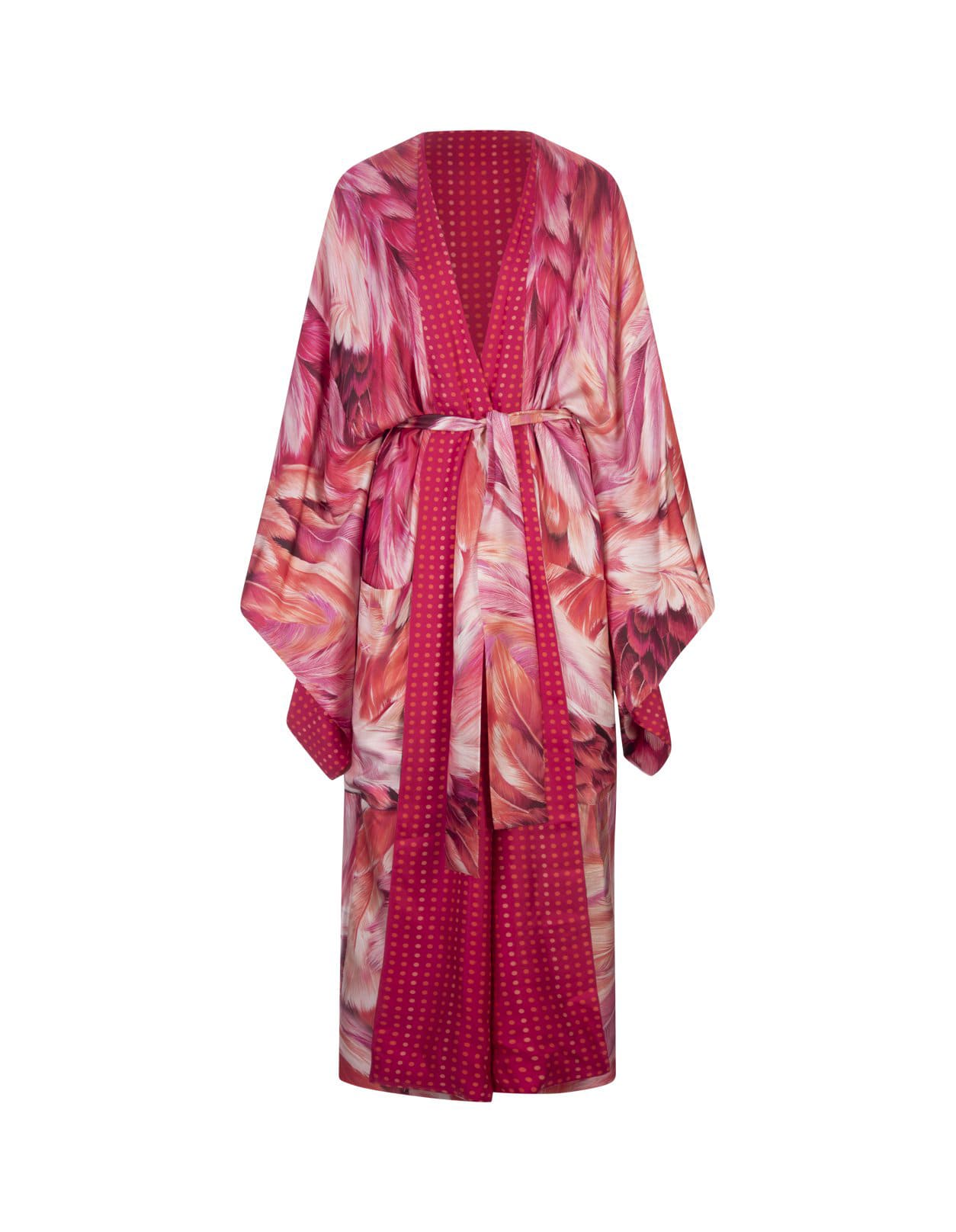 Reversible Long Dress With Pink Plumage Print