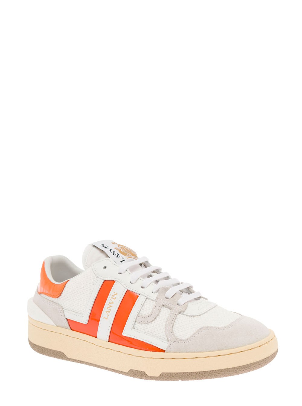 Lanvin Clay Low White And Orange Leather And Mesh Sneaker Woman In ...