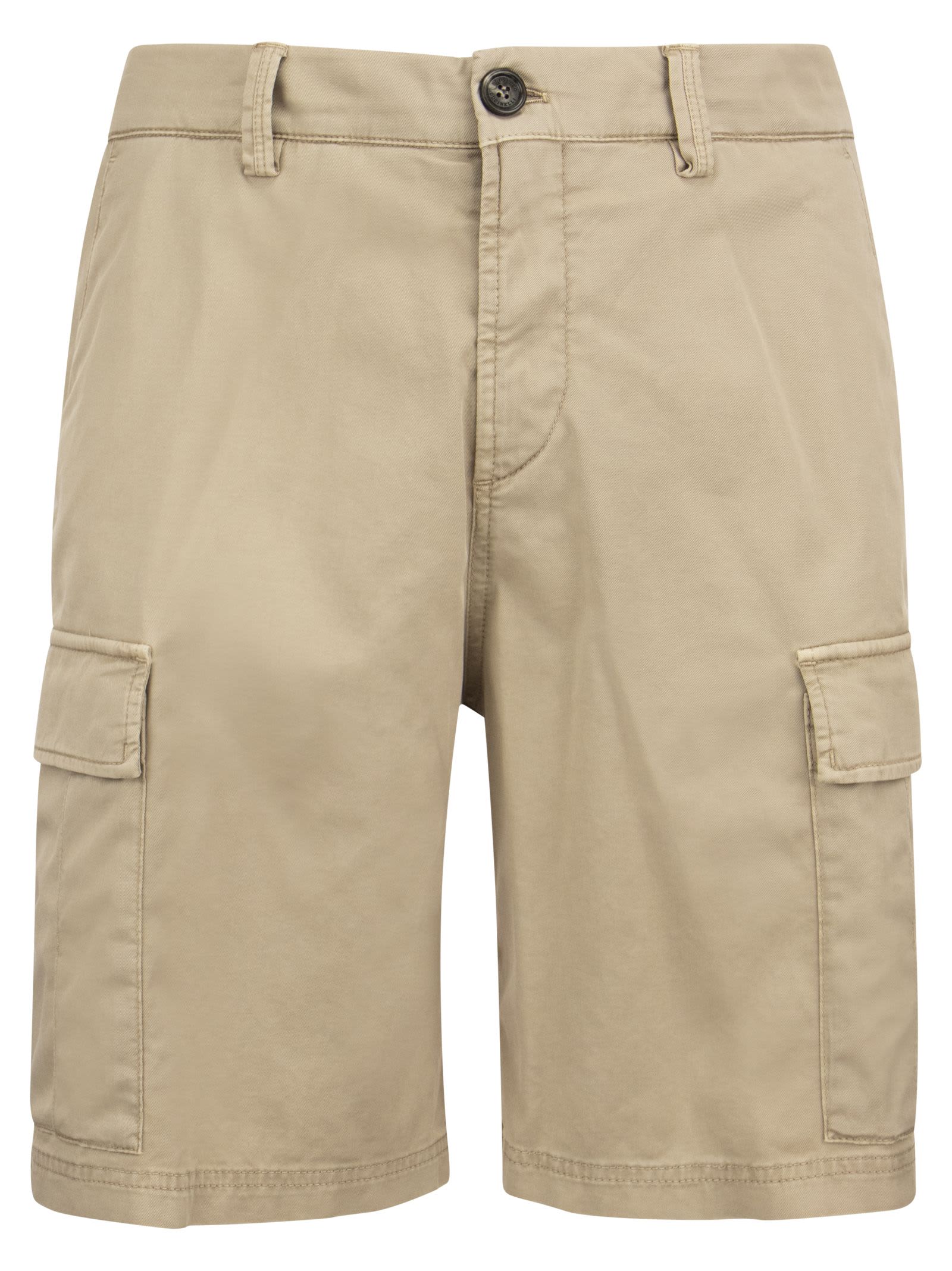 Brunello Cucinelli Bermuda Shorts In American Pima Comfort Cotton Gabardine Garment Dyed With Cargo Pockets