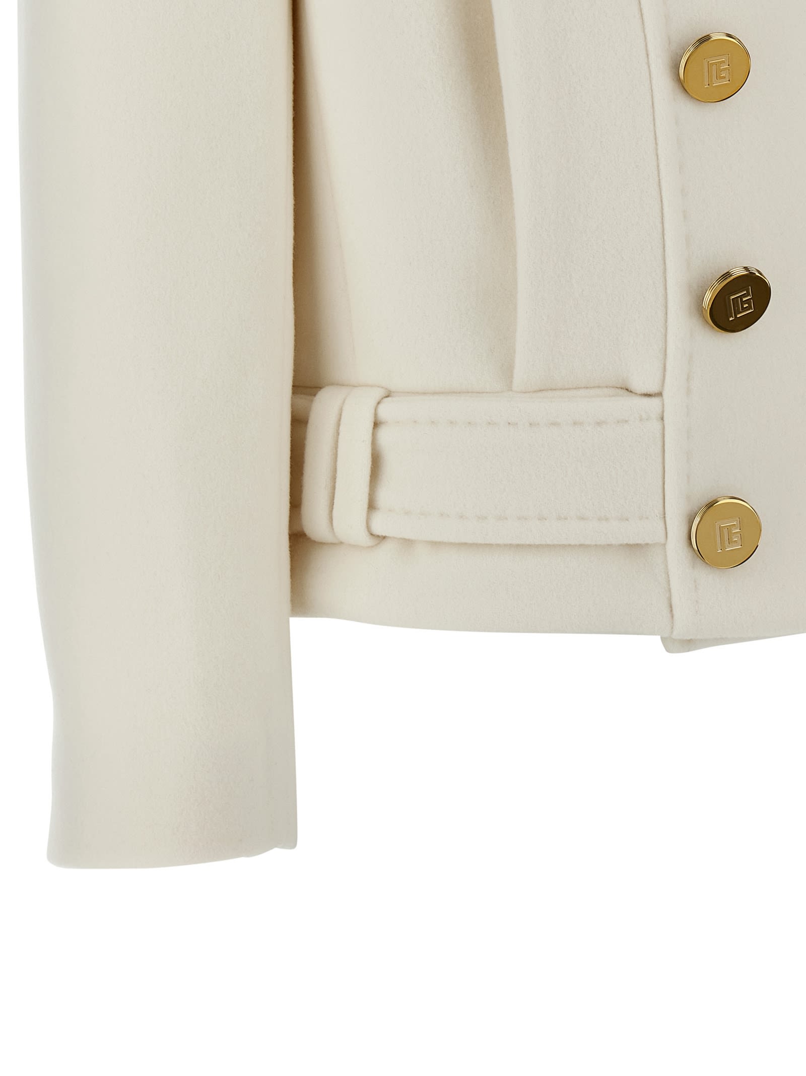 Balmain Double-breasted Coat In White