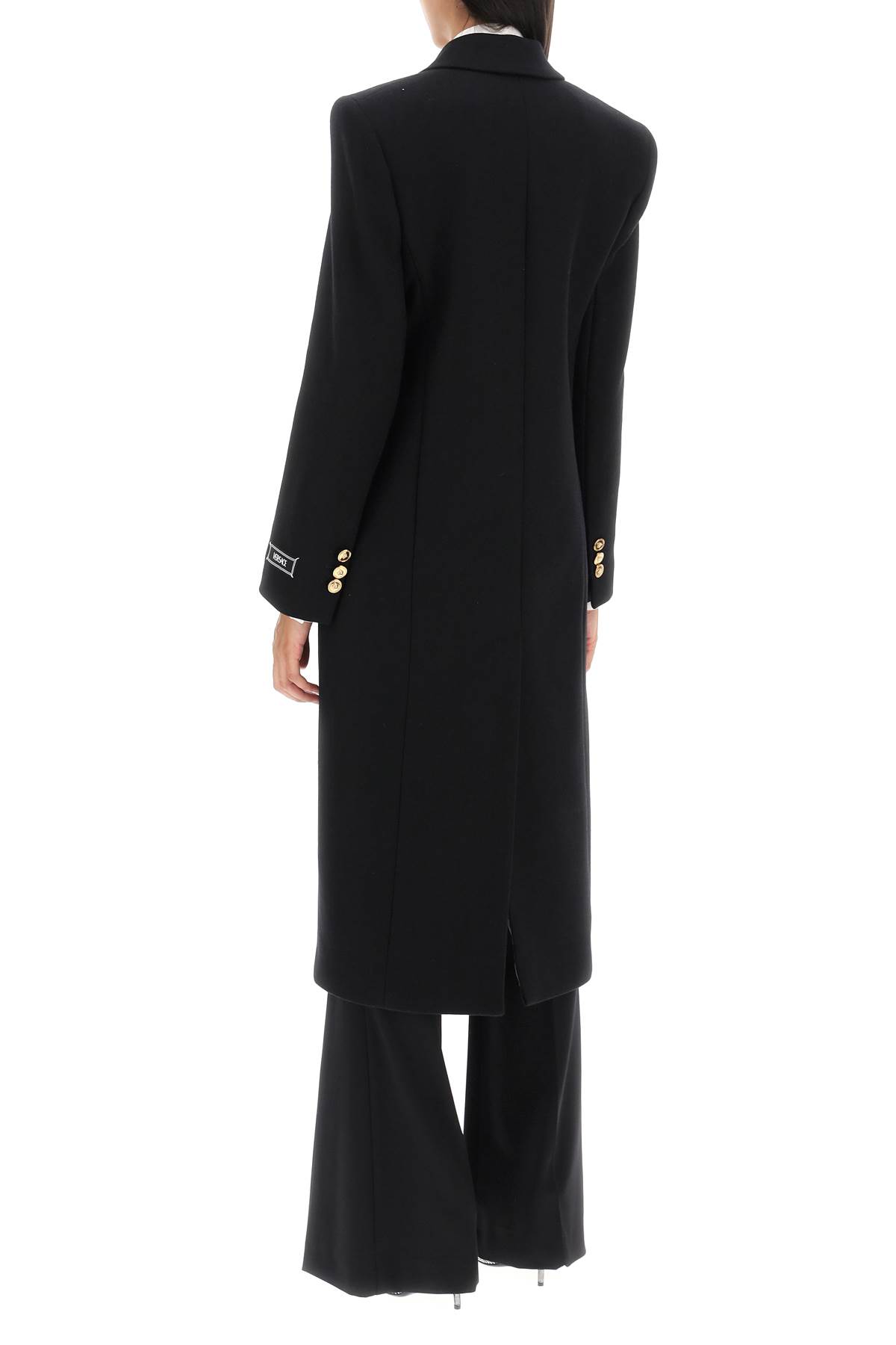 Shop Versace Wool Blend Coat In Black