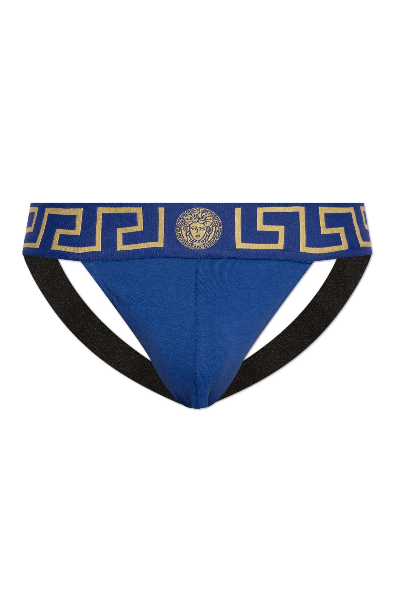 Versace Greca Border Jockstrap In Blue