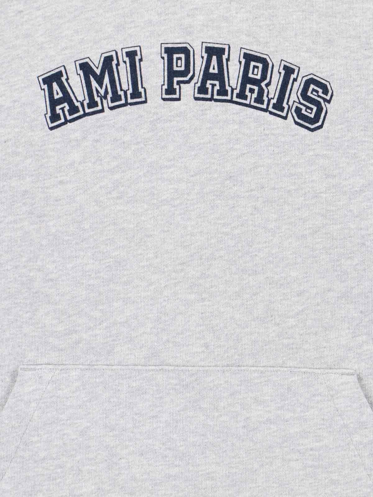 Shop Ami Alexandre Mattiussi Paris Logo Hoodie In Gris Cendre Chine