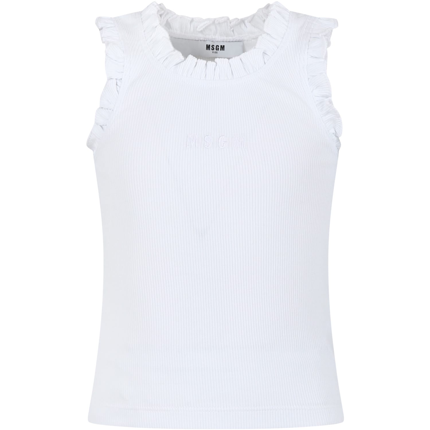 Msgm Kids' White Tank Top For Girl With Ruffles