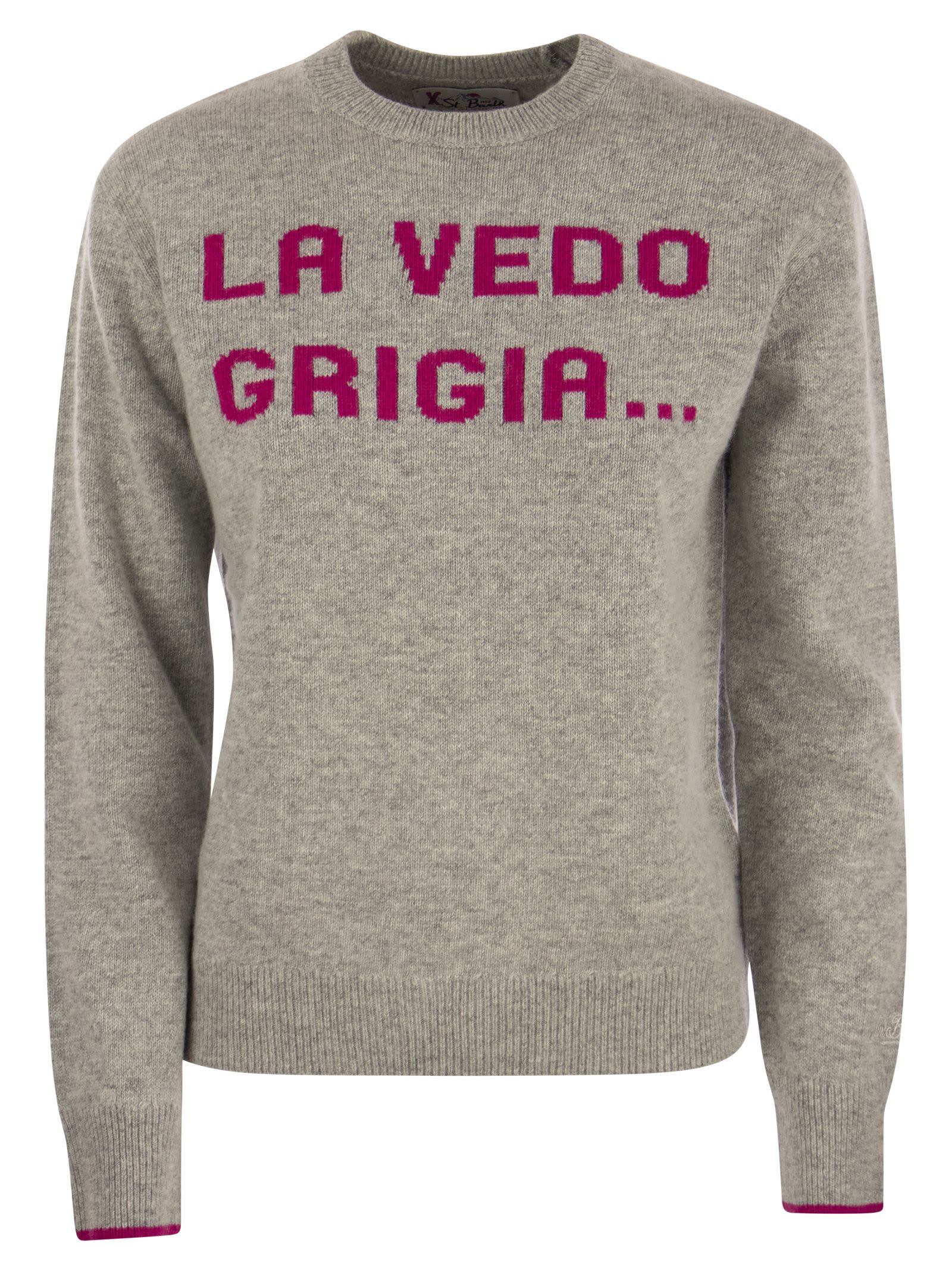 Shop Mc2 Saint Barth Wool And Cashmere Blend Jumper With La Vedo Grigia Embroidery Sweater In Grigio