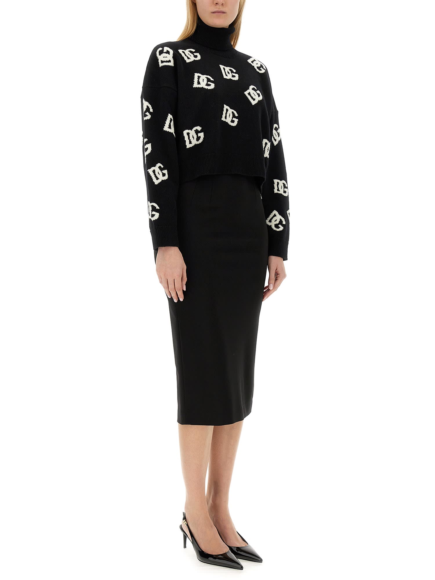 Shop Dolce & Gabbana Milan Stitch Skirt In Nero