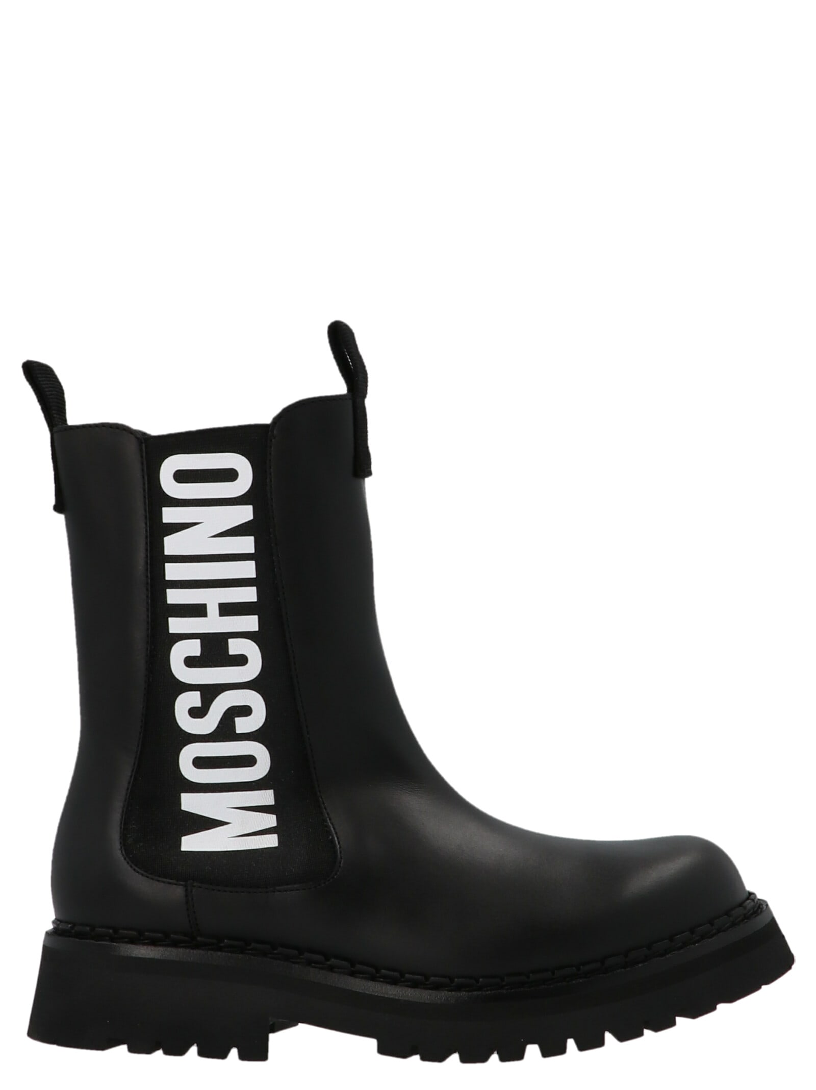 MOSCHINO LOGO LEATHER ANKLE BOOTS