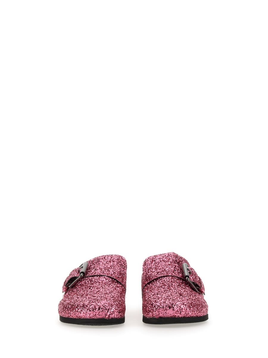 Philosophy Di Lorenzo Serafini Glitter Sandals Buckle Flat Sole In Pink