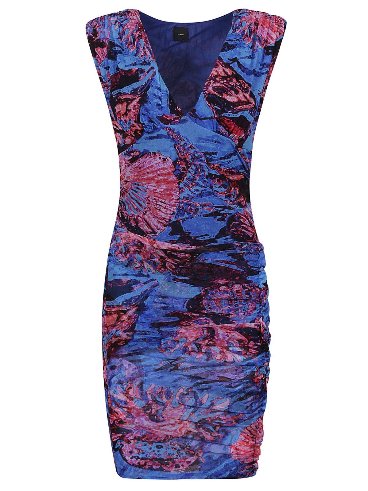 Shop Pinko Allover Printed V-neck Dress In Multicolour