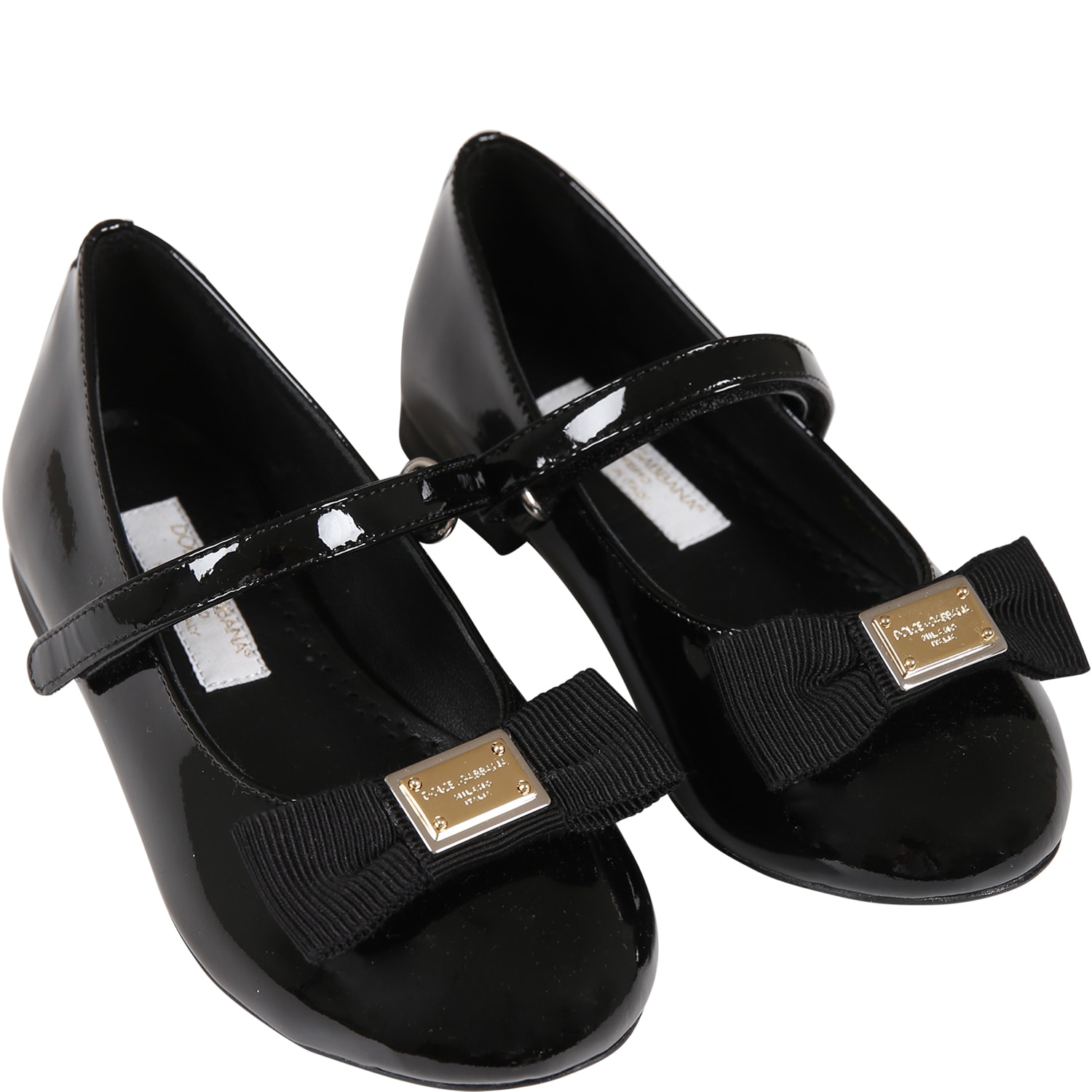 Shop Dolce & Gabbana Black Ballet Flats For Girl With Logo And Bow