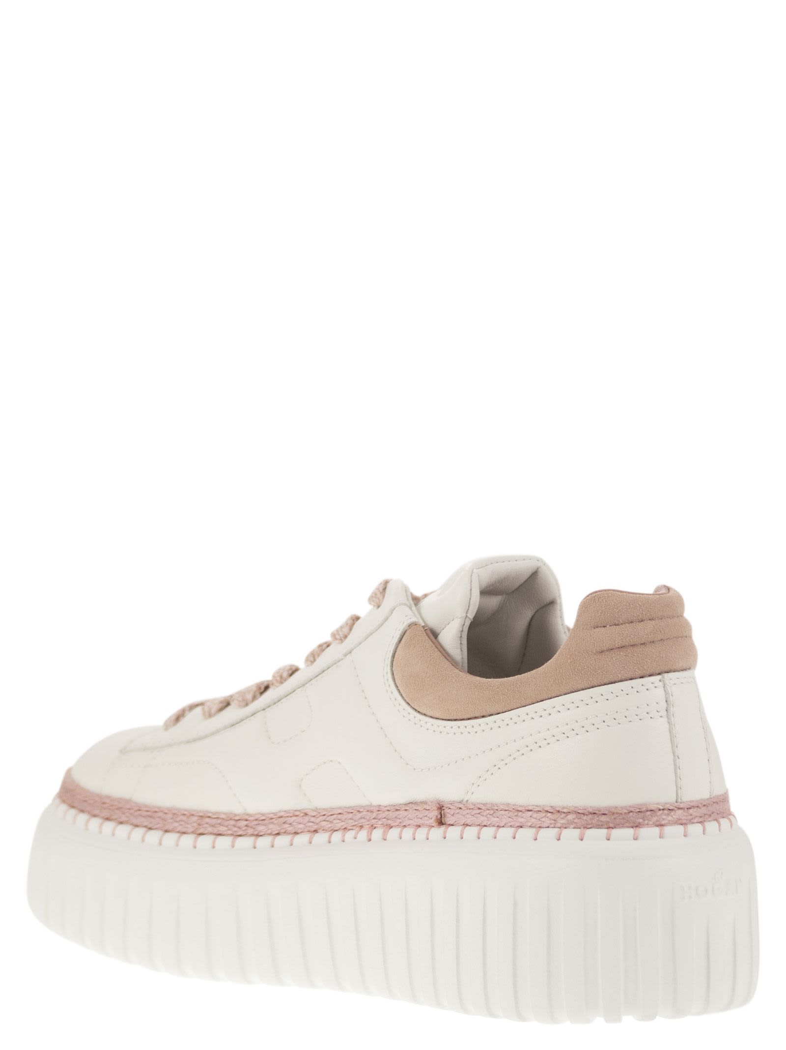 Hogan Leather H-stripes Platform Sneakers In White/pink