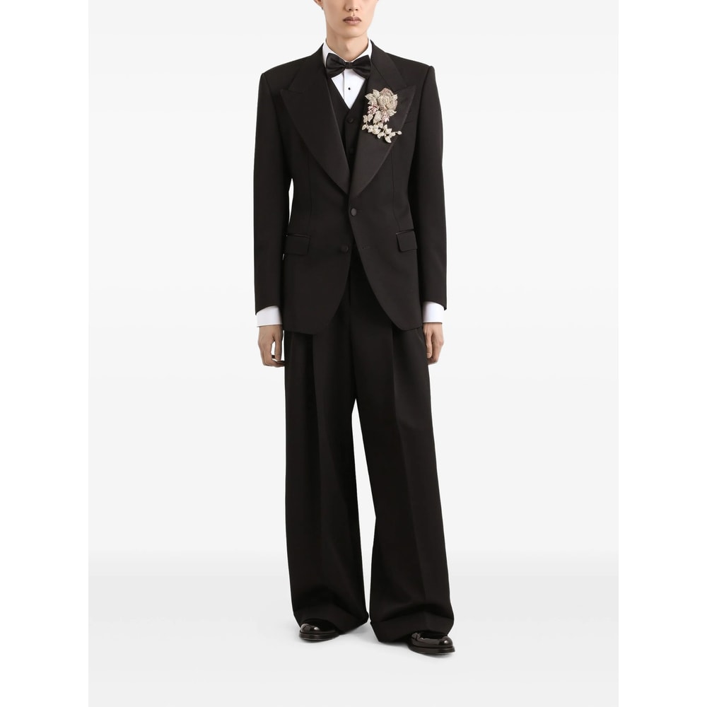 Dolce & Gabbana Satin Lapel Blazer Structured Shoulders Straight Hem In Black