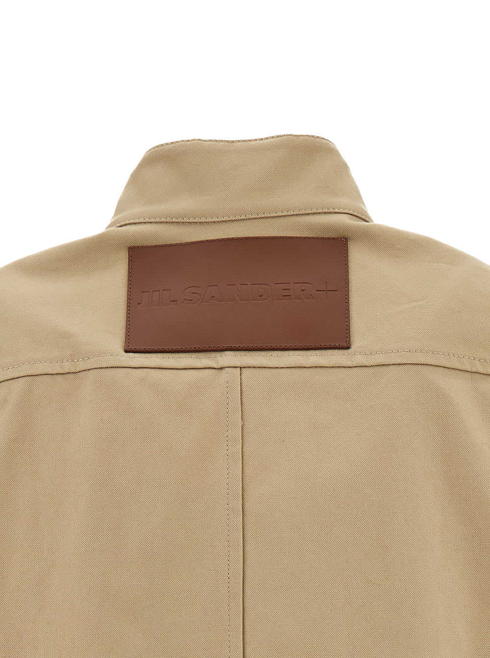 Shop Jil Sander Beige Jacket With Leather Logo Patch In Cotton Canvas Woman