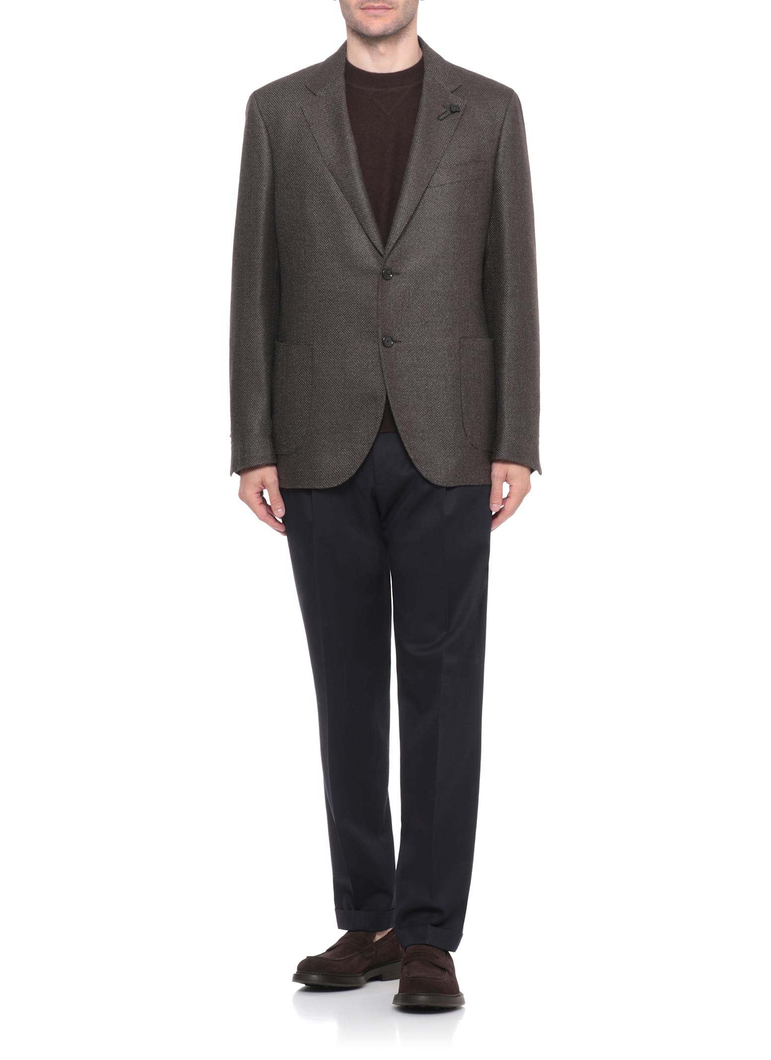 Lardini Wool Blazer With Long Sleeves And Vents In Brown