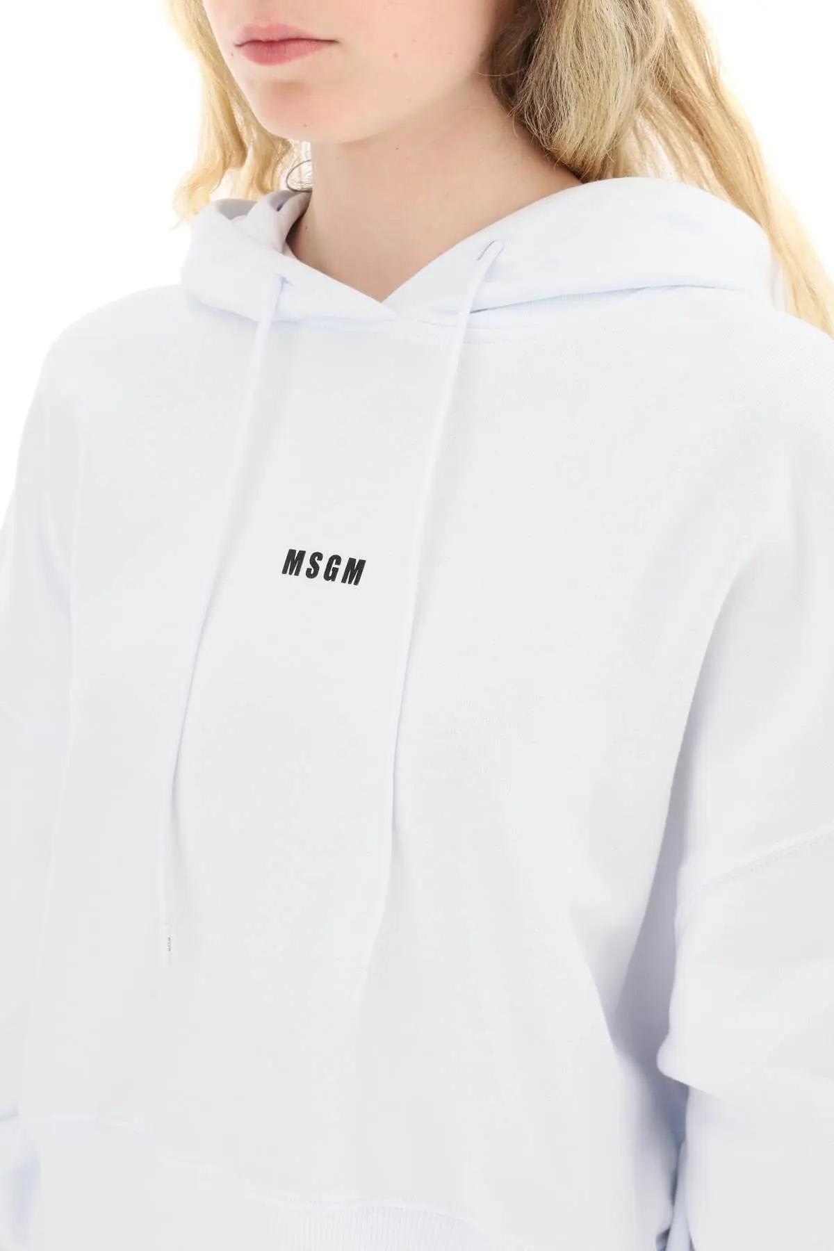 Shop Msgm Small Logo Cropped Sweatshirt In White