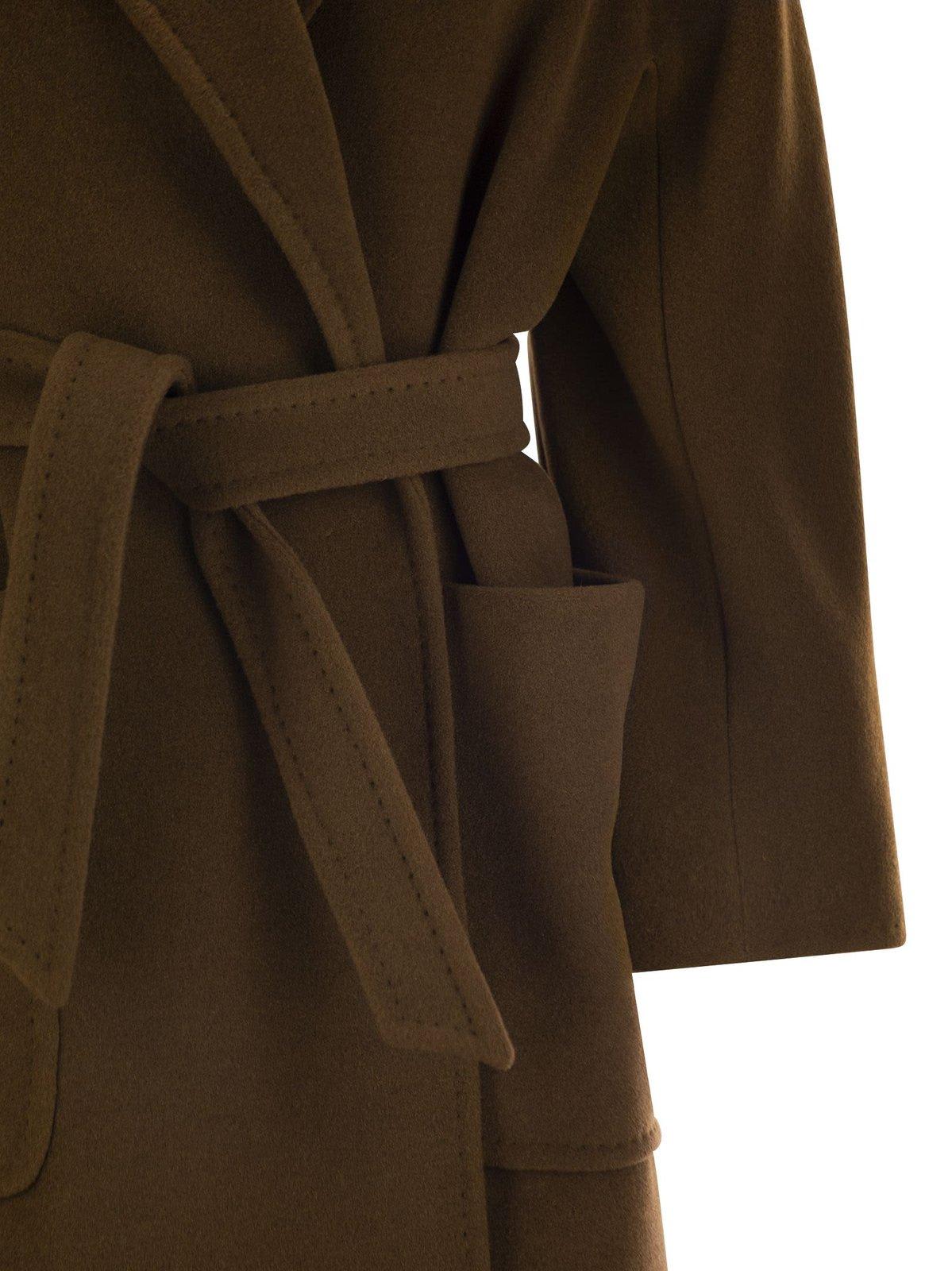 Shop Max Mara Belted Long-sleeved Coat In Brown