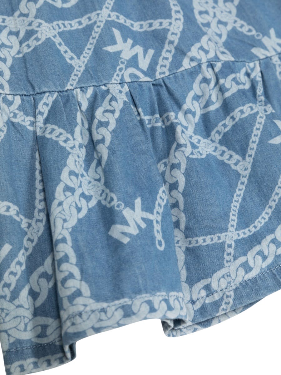 Michael Kors Chain-link Logo Print Chambray Skirt In Denim