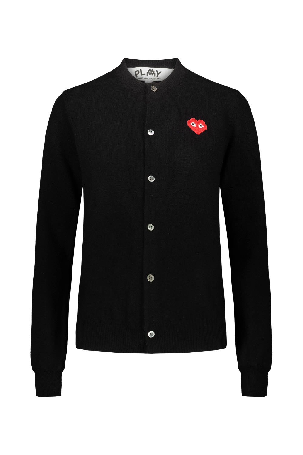 Shop Comme Des Garçons Play Black Cardigan With Red Pixelated Heart In Blk