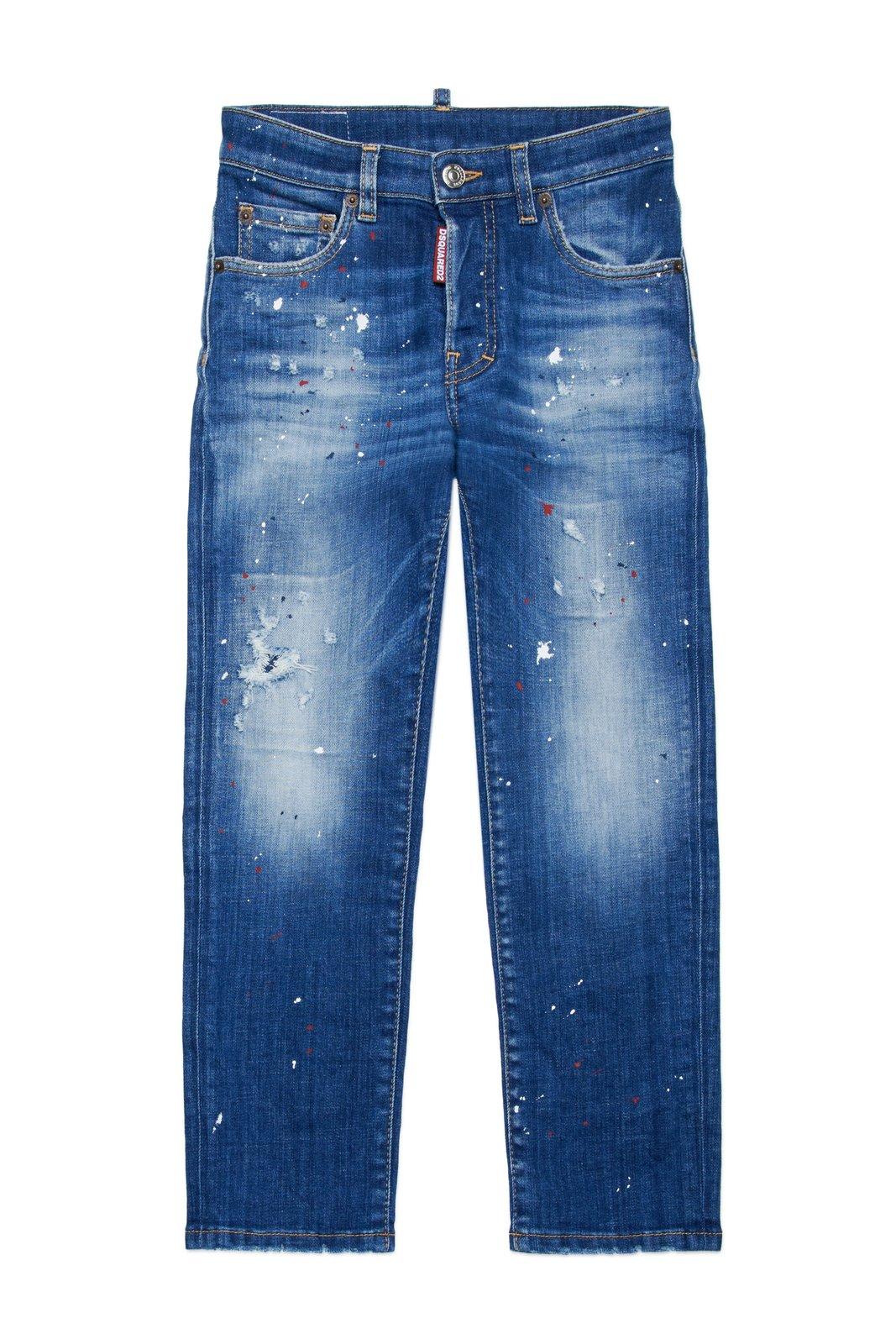 Shop Dsquared2 Distressed Straight-leg Jeans In Blue