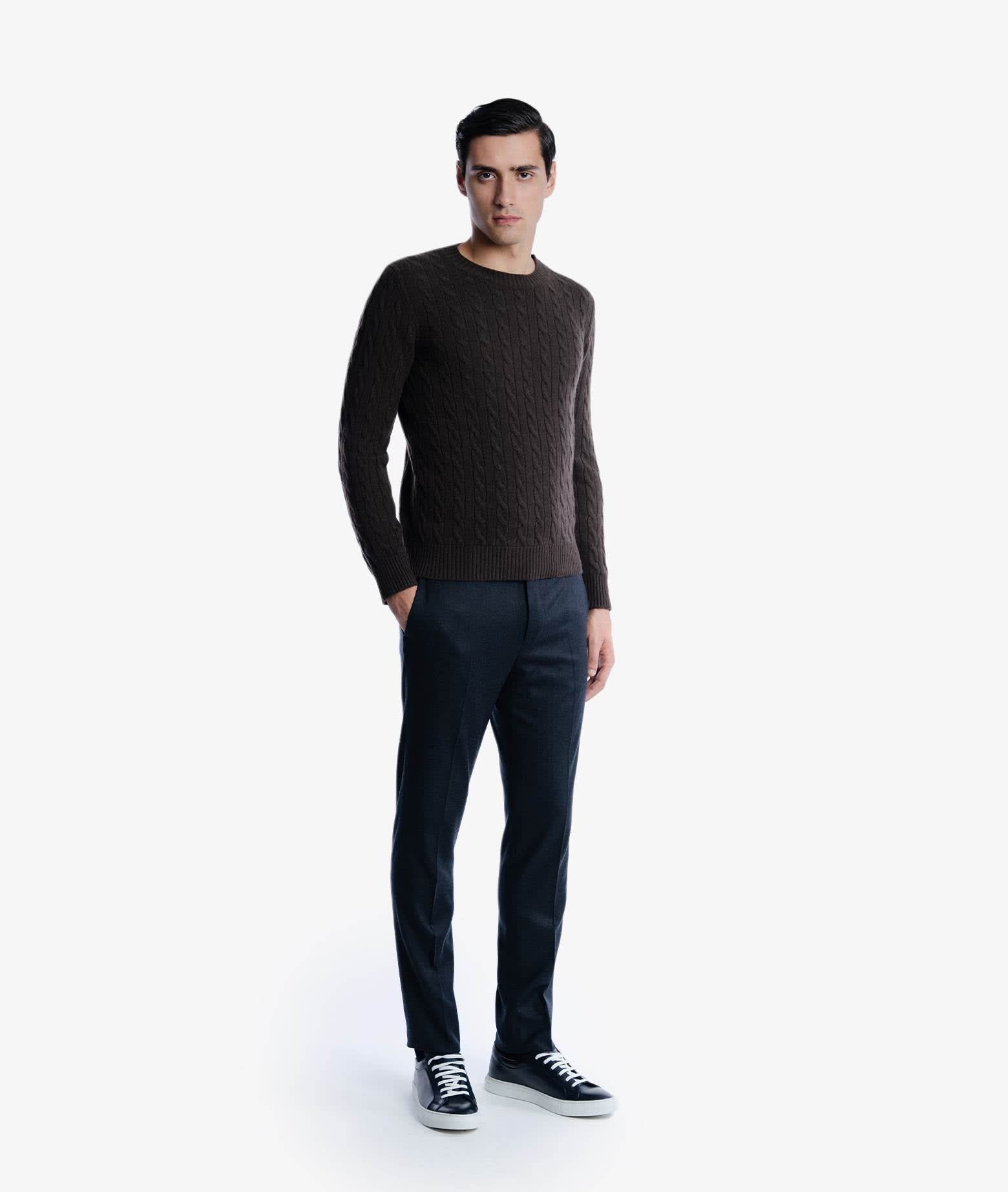 Shop Larusmiani Cable Knit Sweater Col Du Pillon Sweater In Darkbrown