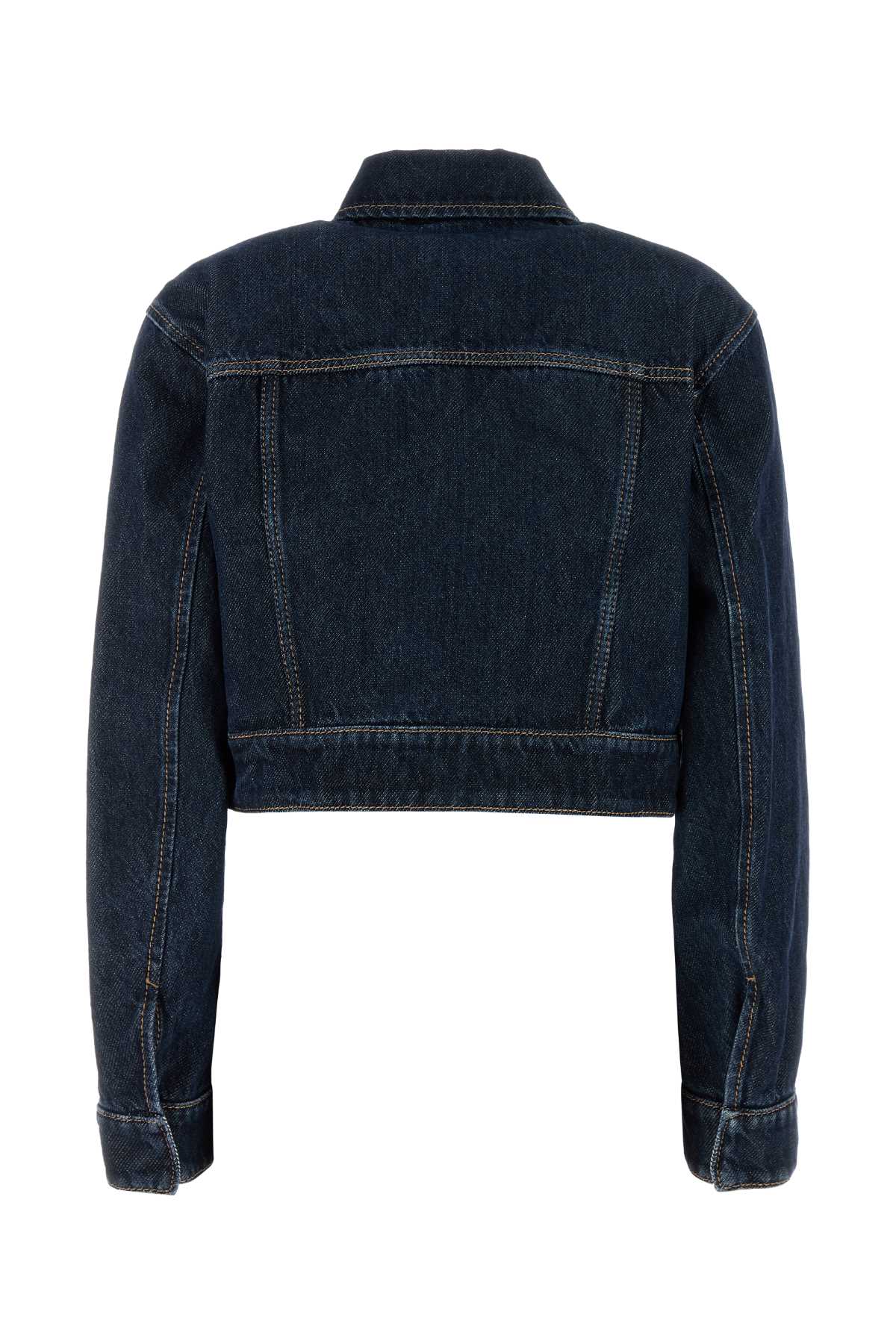 Sportmax Cropped Denim Jacket With Collared Neck In Blu Notte