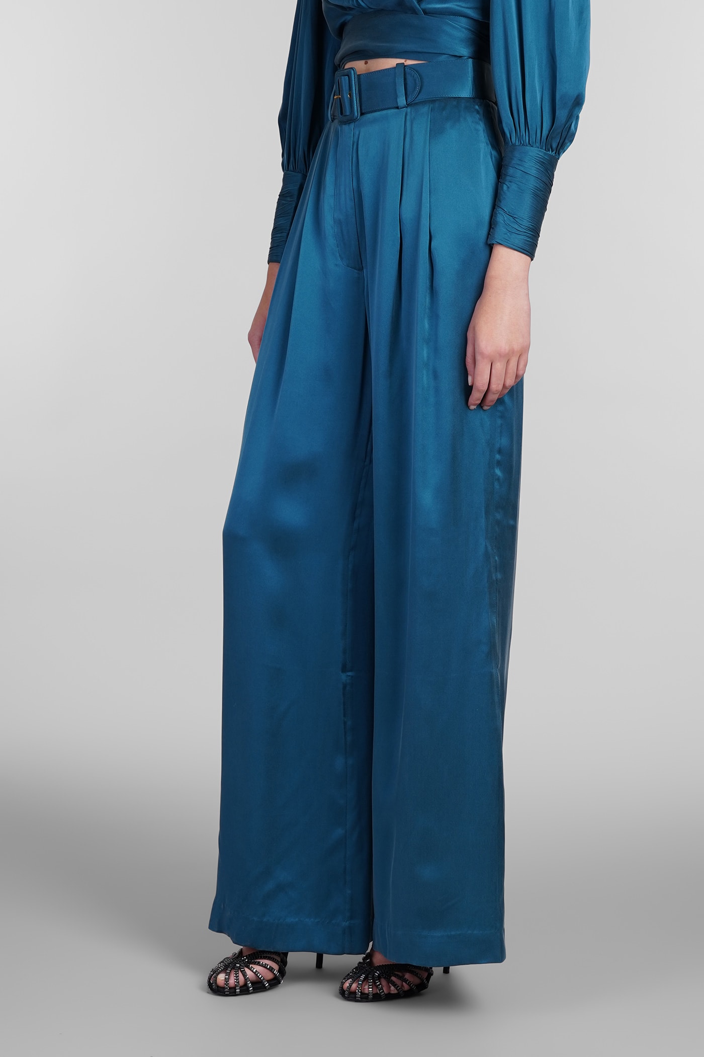 Shop Zimmermann Pants In Blue Silk