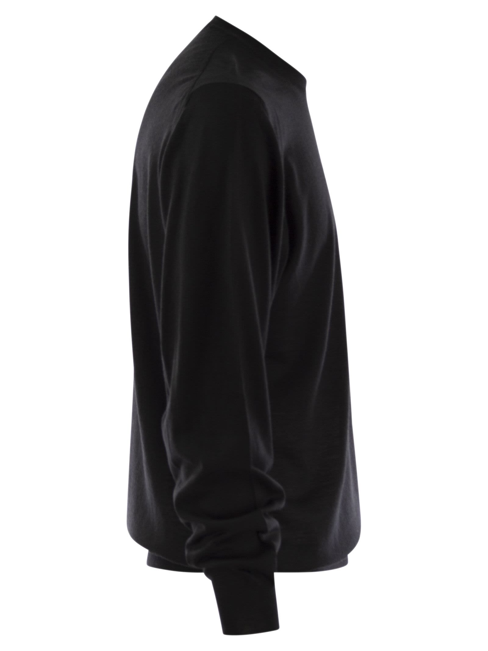 Fedeli Crew-neck Sweater In Virgin Wool In Black