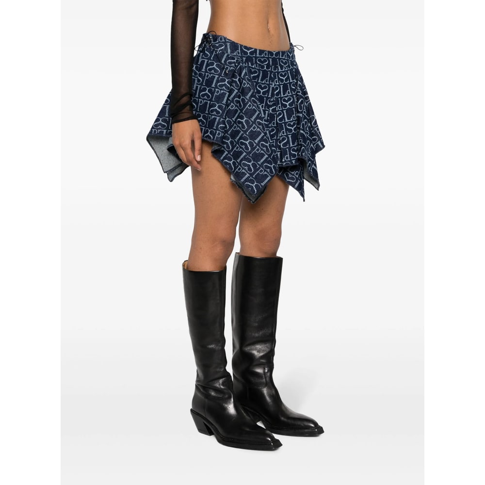 Ludovic De Saint Sernin Monogram-pattern Asymmetric Miniskirt In Blue