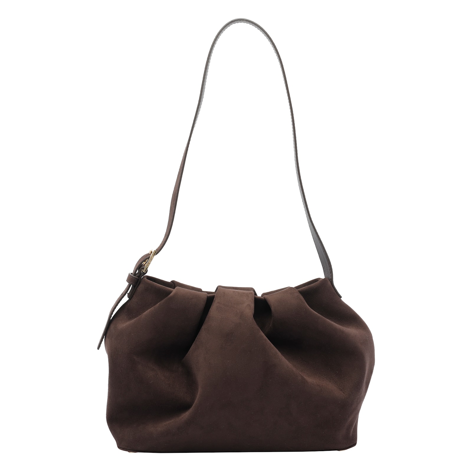 Themoirè Pleated Suede Shoulder Bag Strap In Brown
