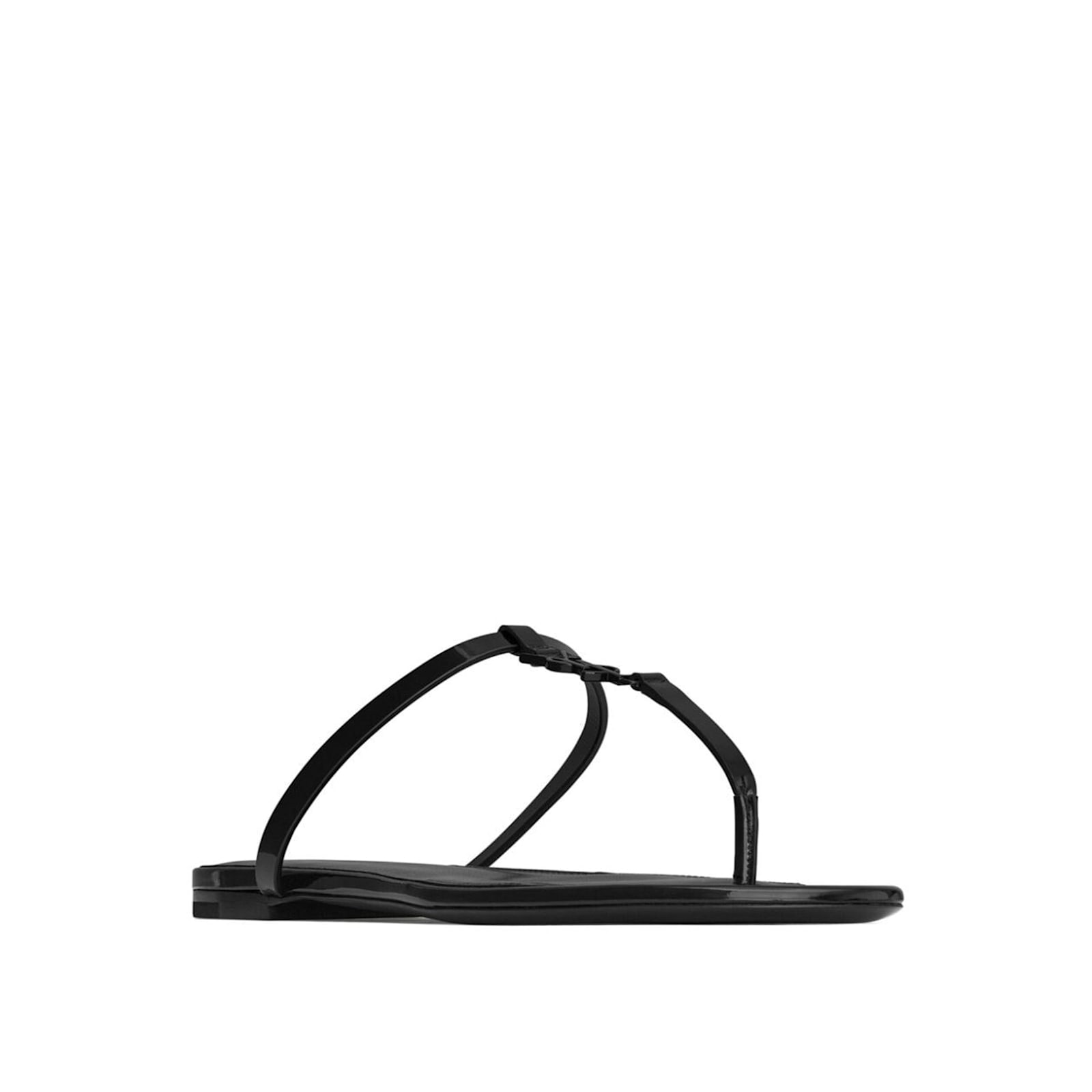 Shop Saint Laurent Cassandra Leather Flat Sandals In Black