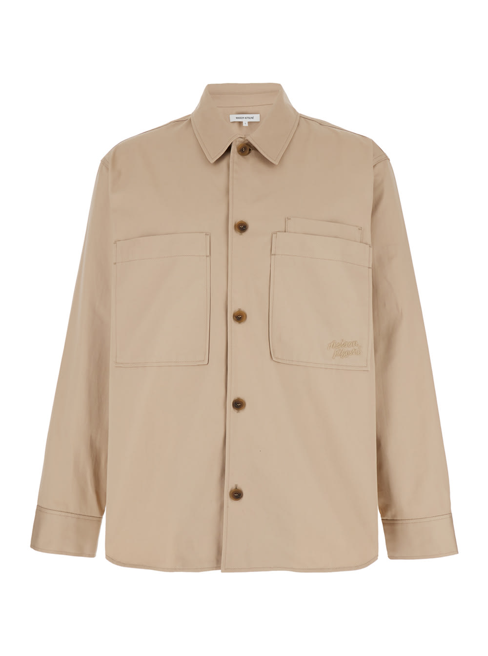 Maison Kitsuné Beige Overshirt With Pockets In Cotton Man