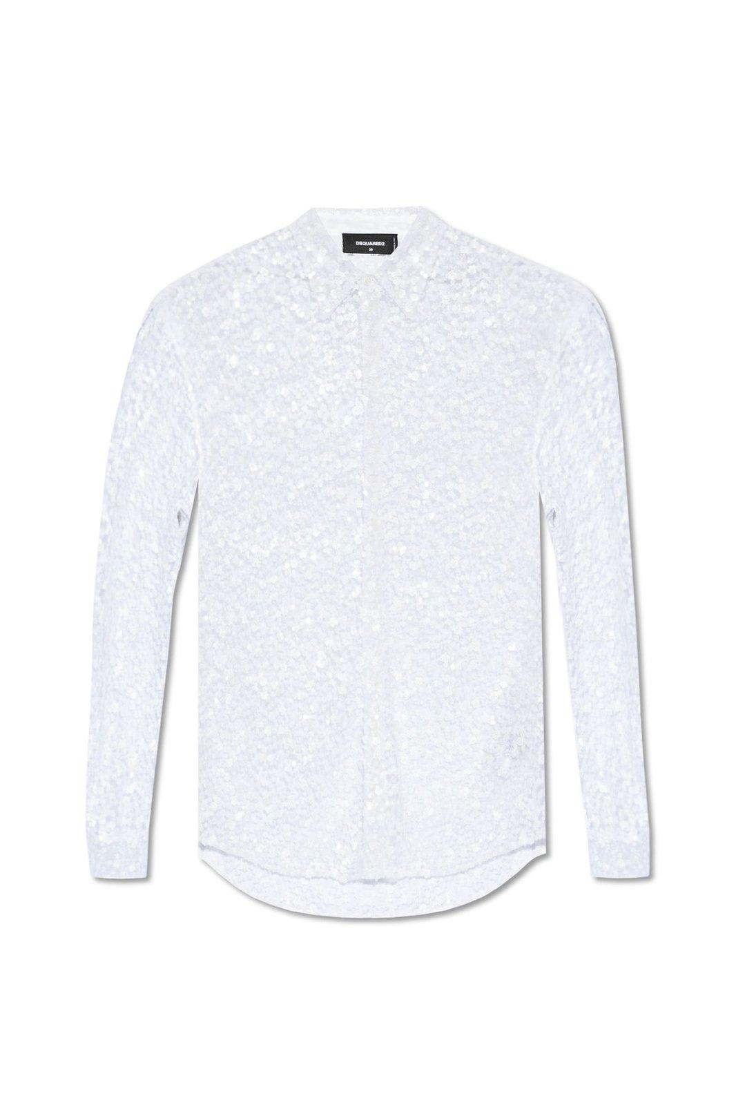 Shop Dsquared2 Sequin Embellished Semi-sheer Shirt In White