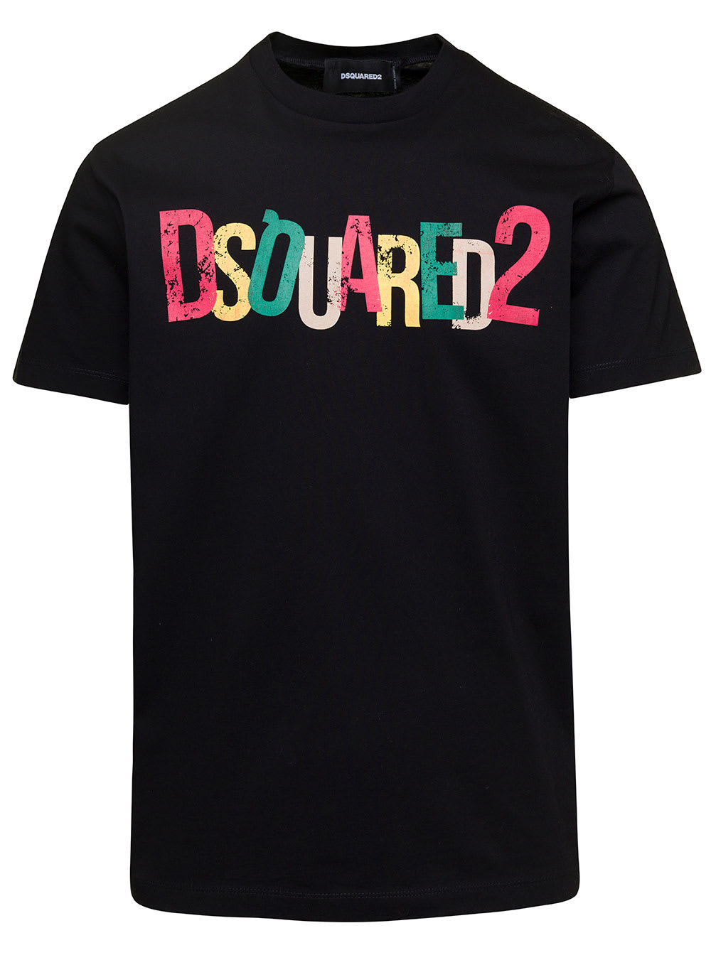 Dsquared2 Black Crew Neck T-shirt With Logo Print On The Chest In Cotton Man