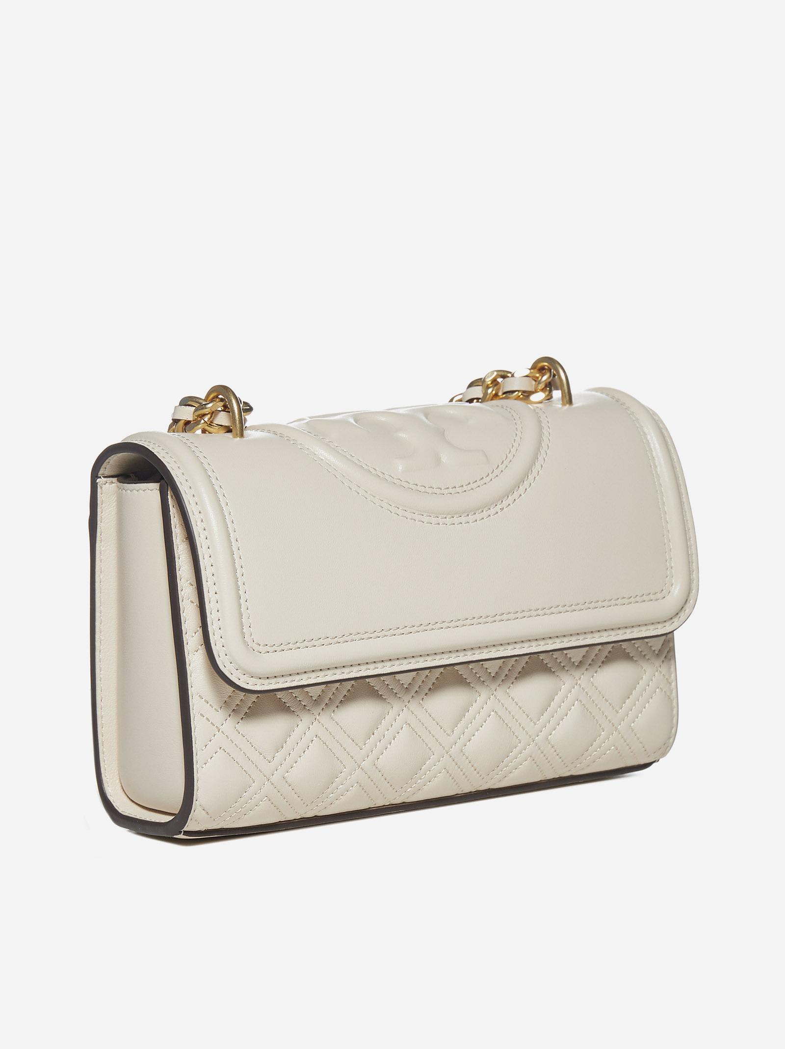 Shop Tory Burch Fleming Convertible Small Leather Bag In Burro