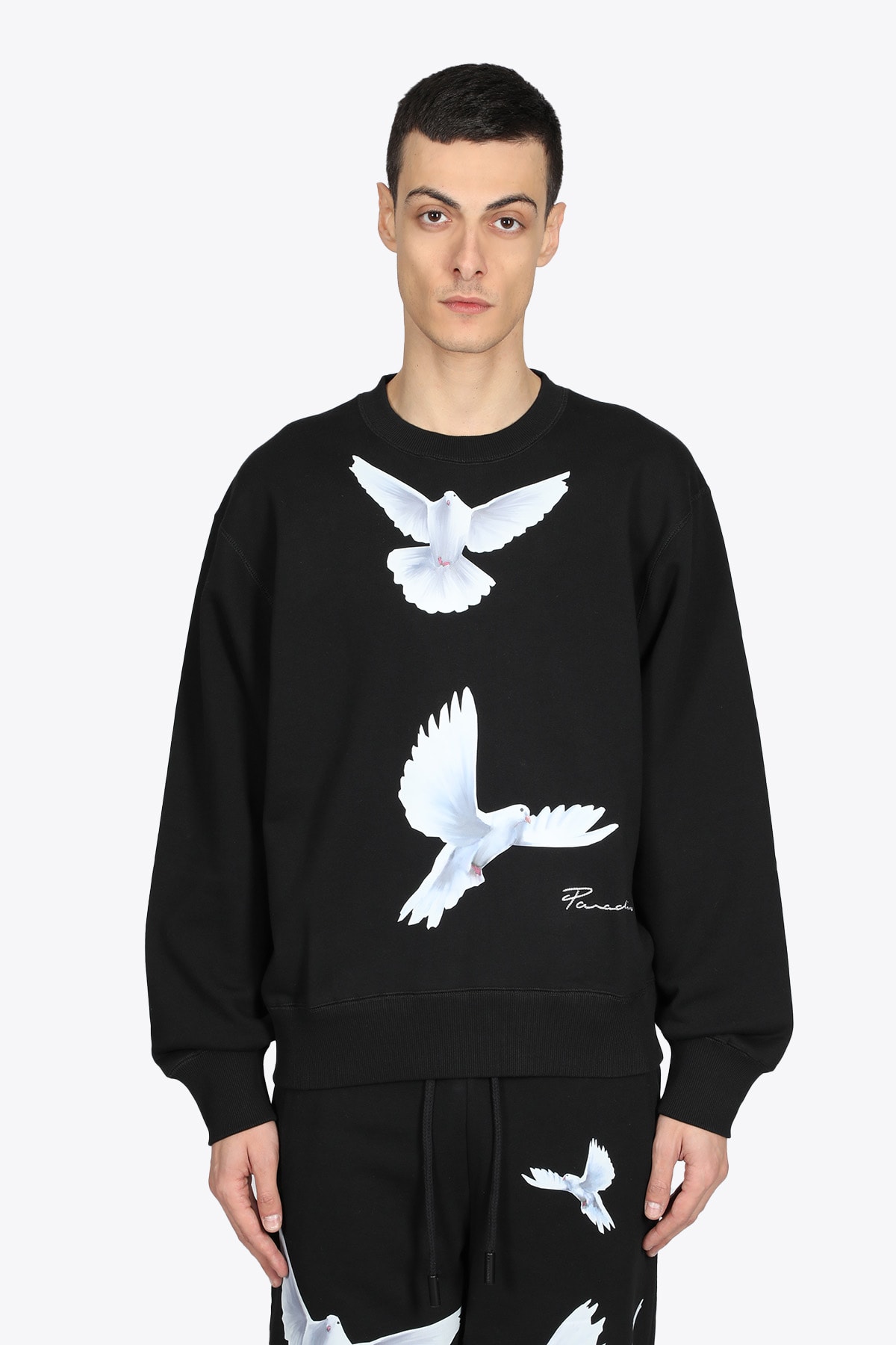 3.Paradis Flying Birds Crewneck Sweater Black cotton sweatshirt with flying birds print