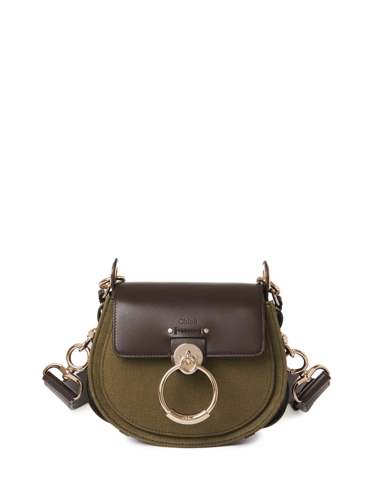 Chloé Warm Green Small Tess Bag In Linen And Leather | ModeSens