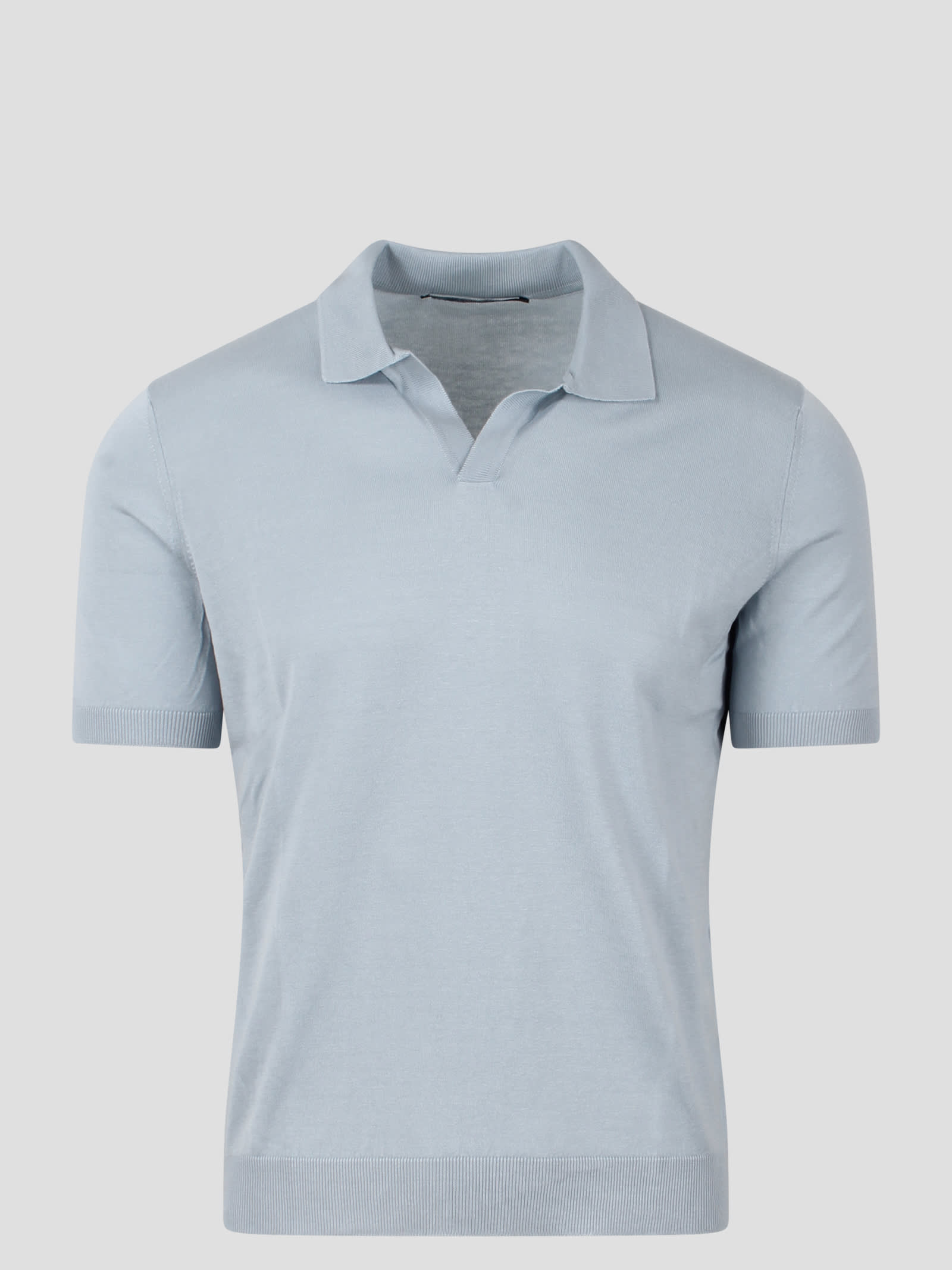 Shop Tagliatore Open Collar Knitted Polo Shirt In Clear Blue