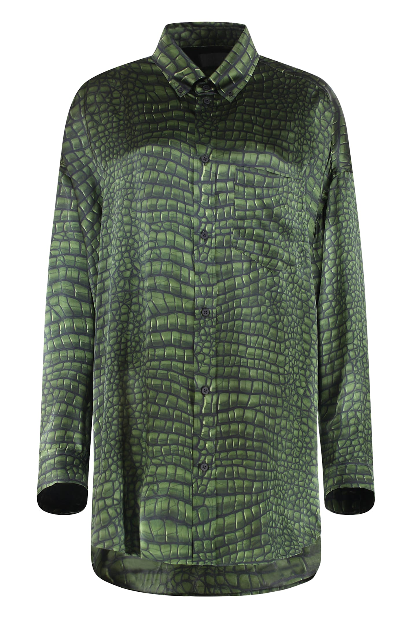 Shop Balenciaga Cocoon Printed Silk Shirt In Green