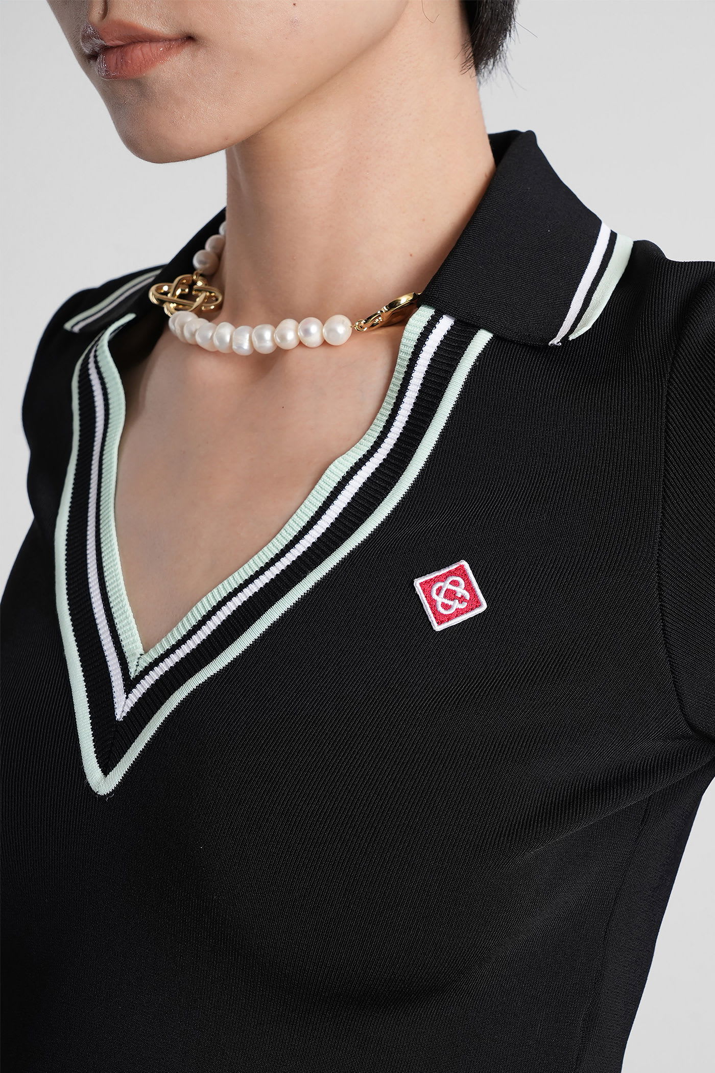 Casablanca Viscose V-neck Polo Shirt In Black