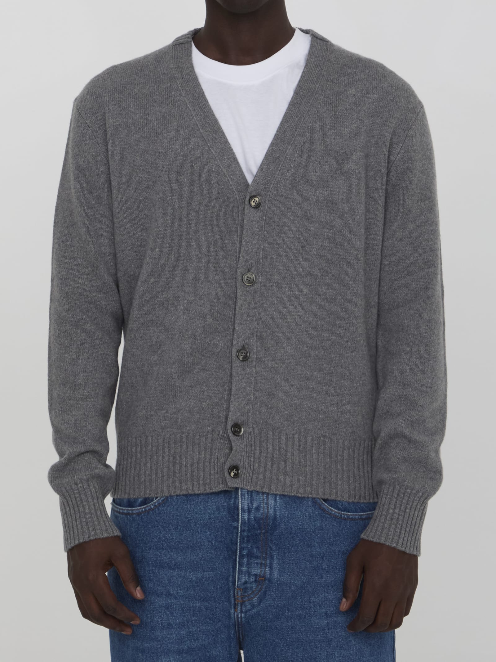 Shop Ami Alexandre Mattiussi Ami De Coeur Cardigan In Grey