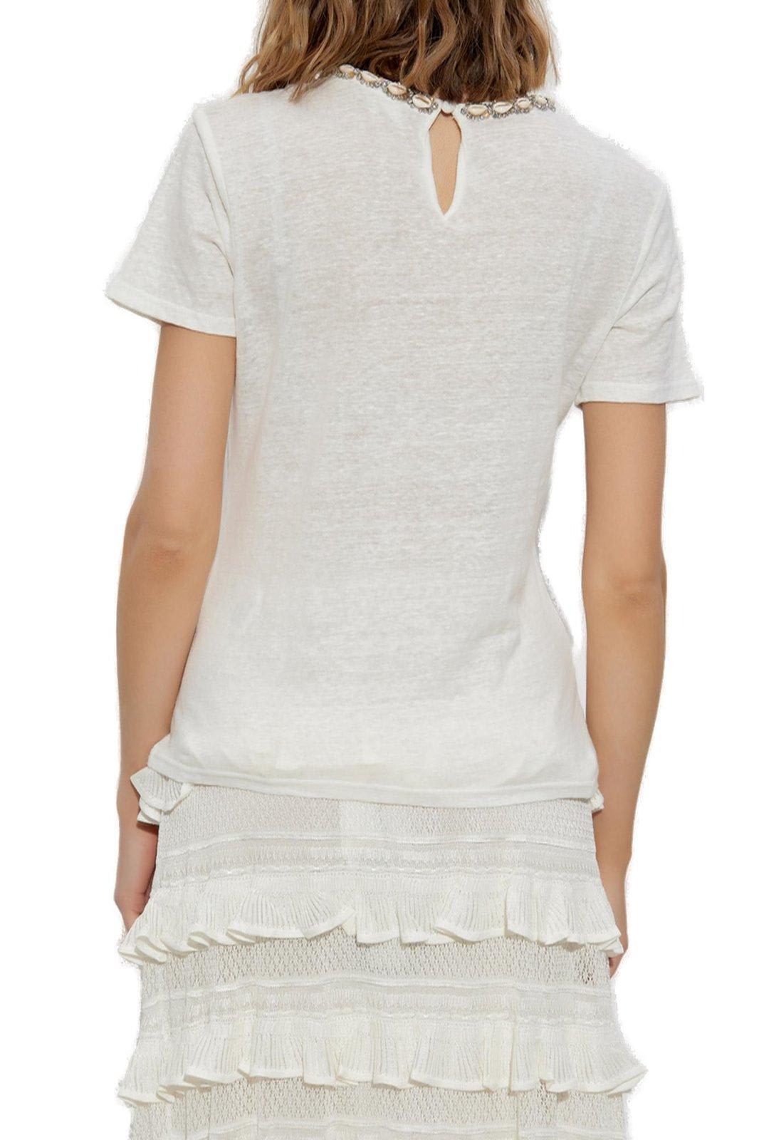 Zimmermann Illuminate Embellished Short Sleeves T-shirt In Ivory