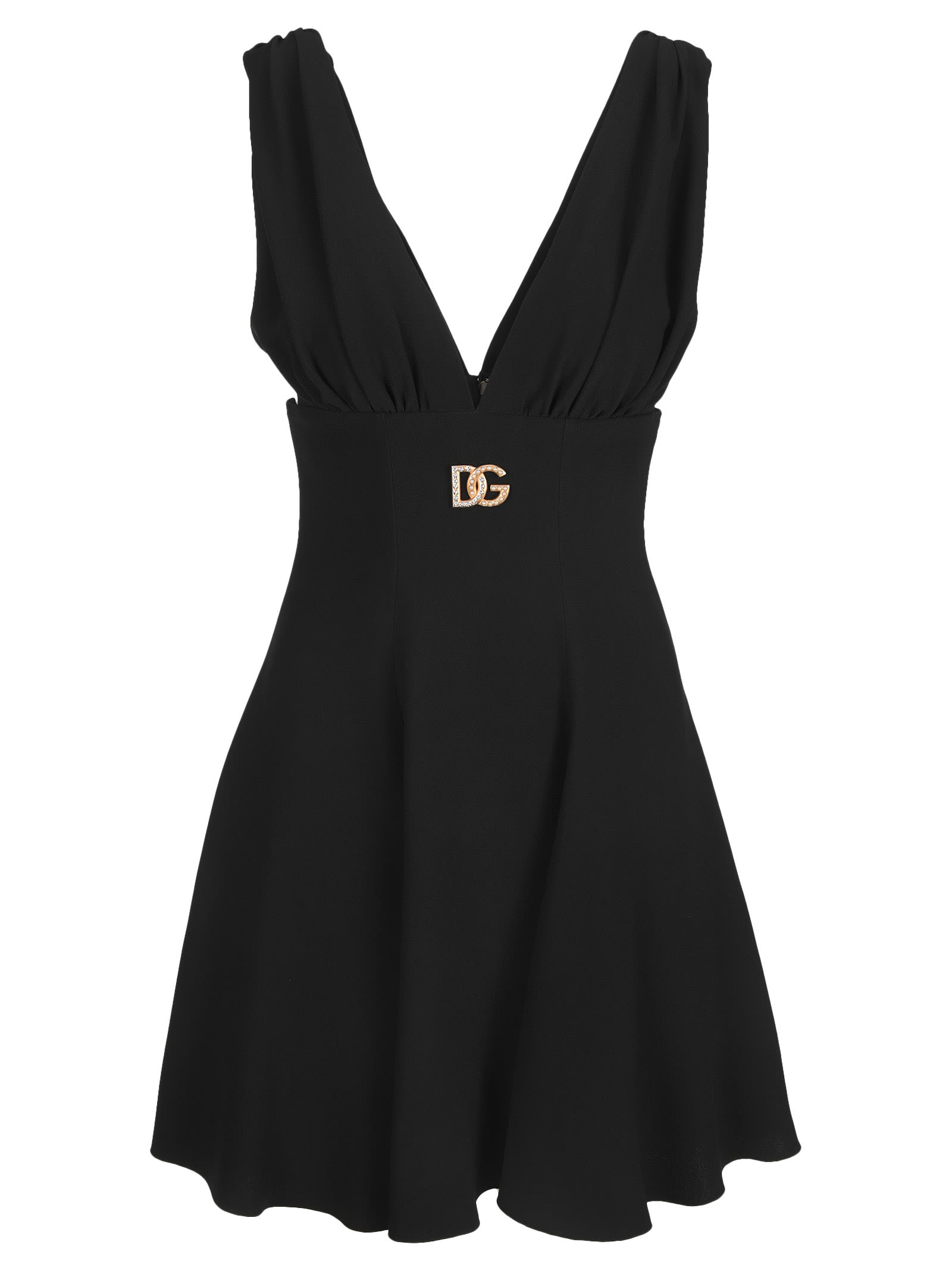 Dolce & Gabbana Dolce & gabbana Black Logo-plaque V-neck Dress