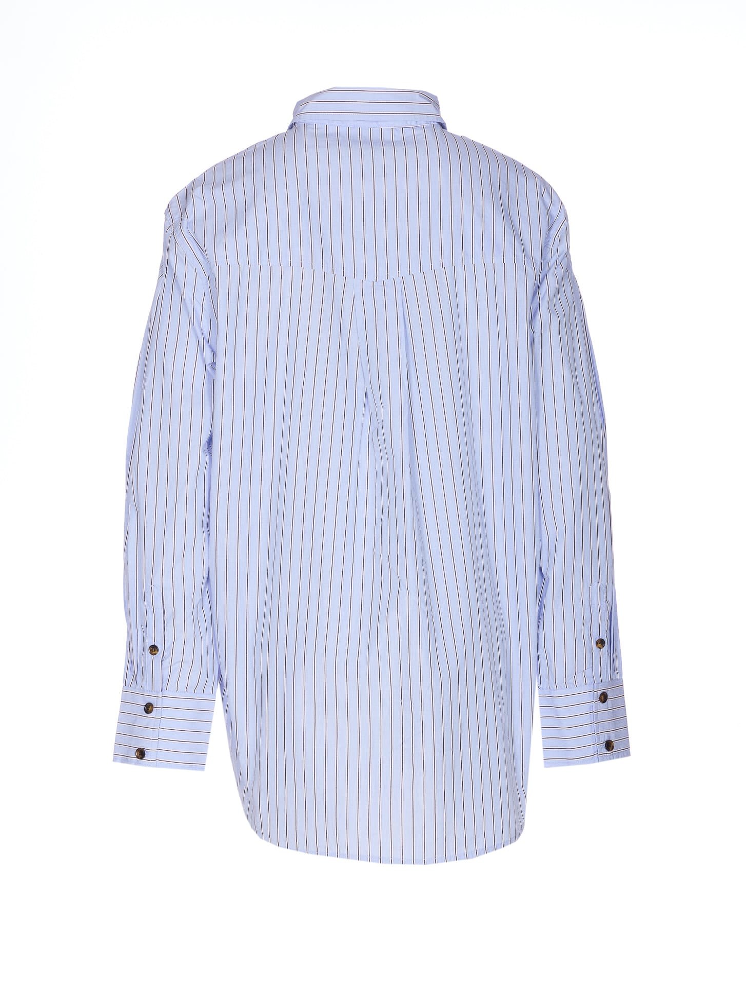 Ganni Long Sleeve Cotton Shirt With Graphic Print In Blue