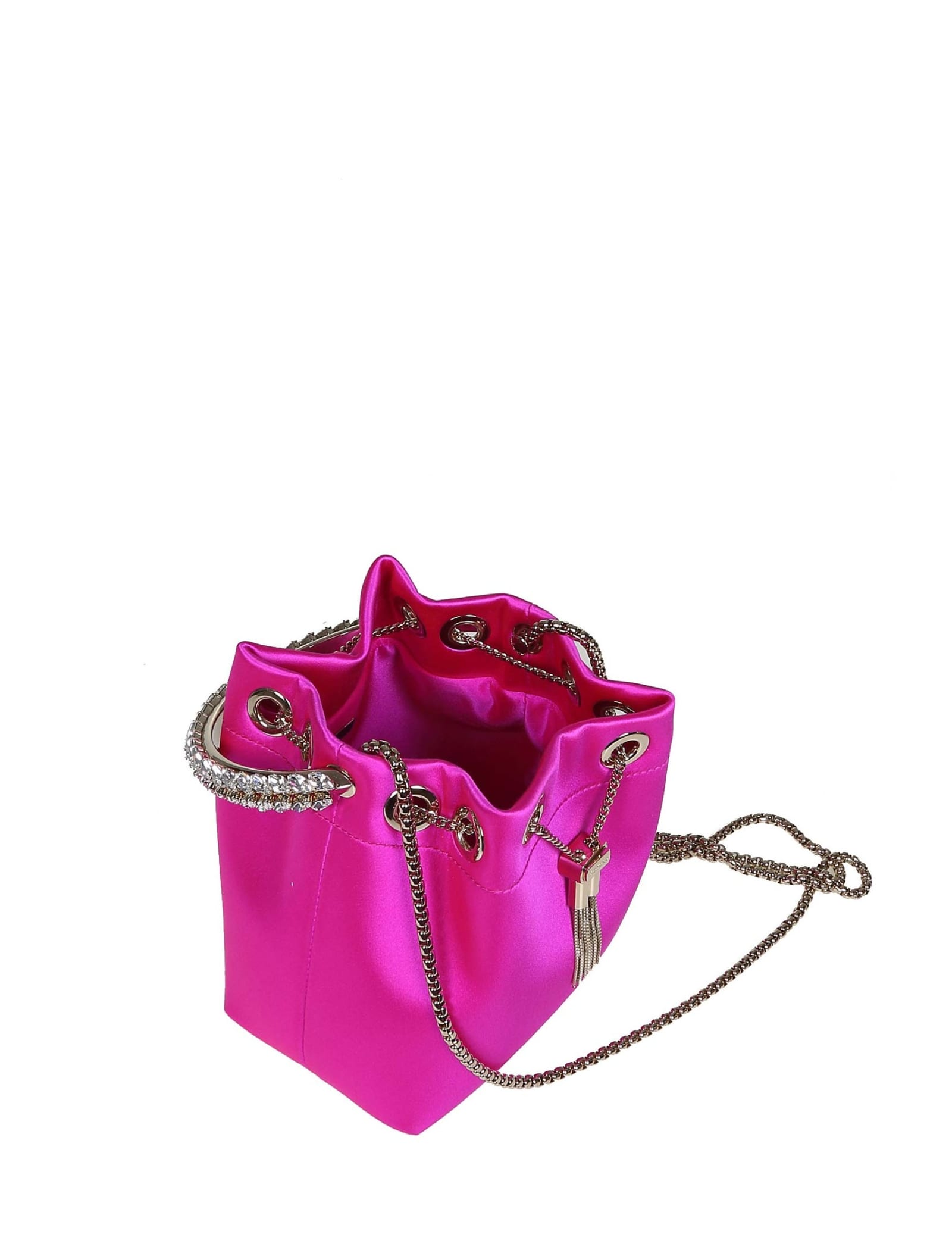 Jimmy Choo Satin Crystal Bon Bon Bucket Bag In Black